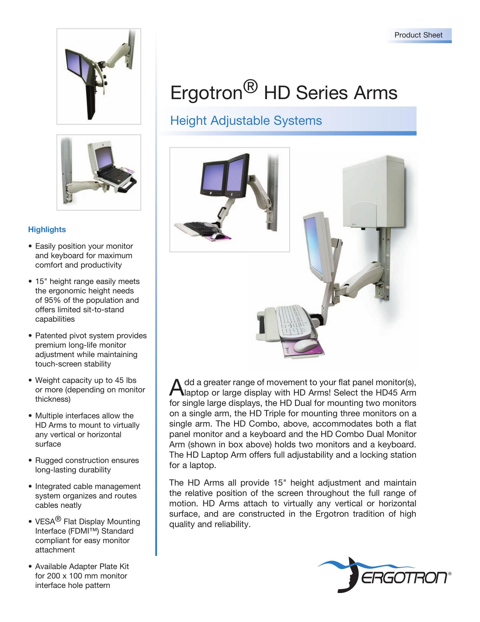 Ergotron HD Series Arms Laptop User Manual