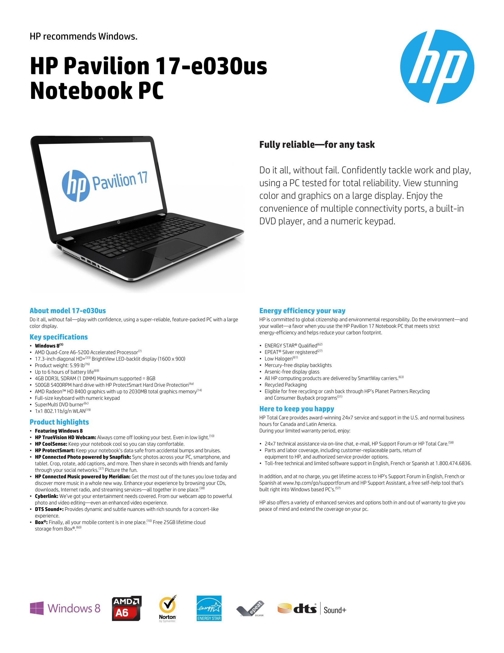 HP (Hewlett-Packard) 17-e030us Laptop User Manual