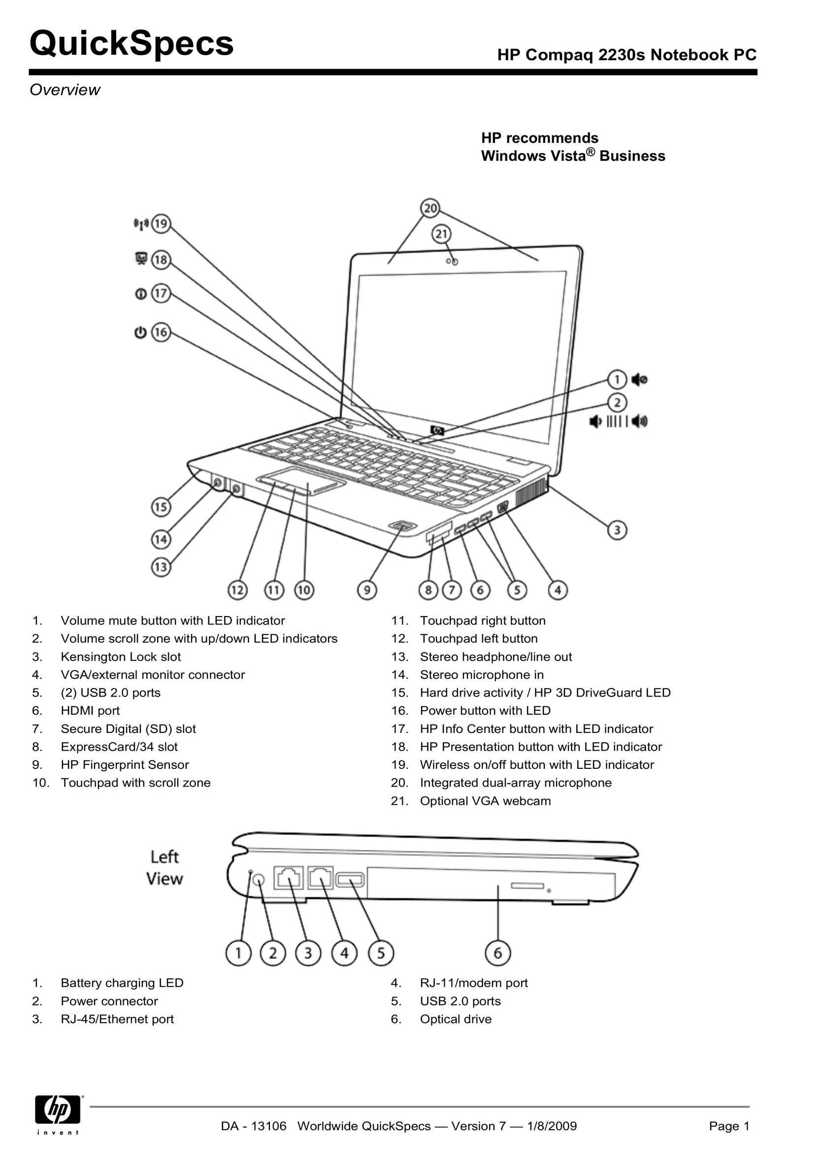 HP (Hewlett-Packard) 2230s Laptop User Manual