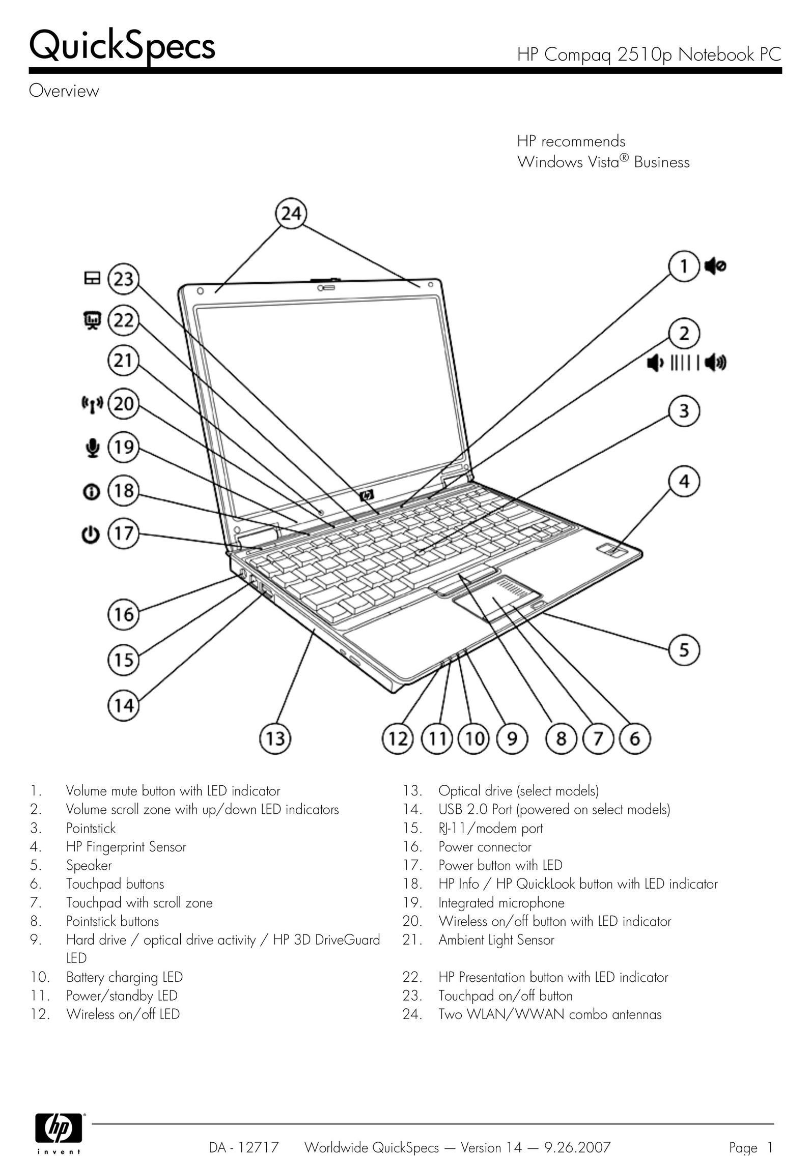 HP (Hewlett-Packard) 2510p Laptop User Manual