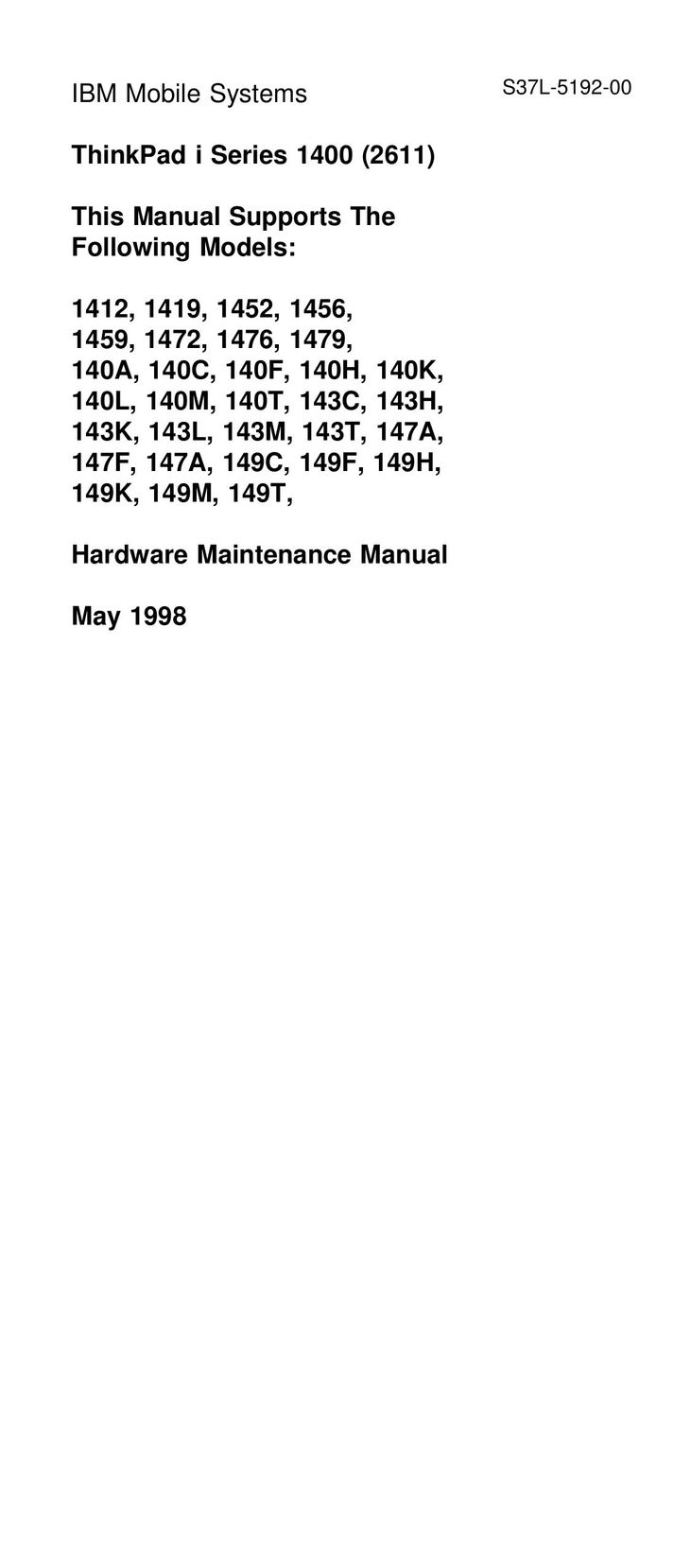 IBM 140C Laptop User Manual