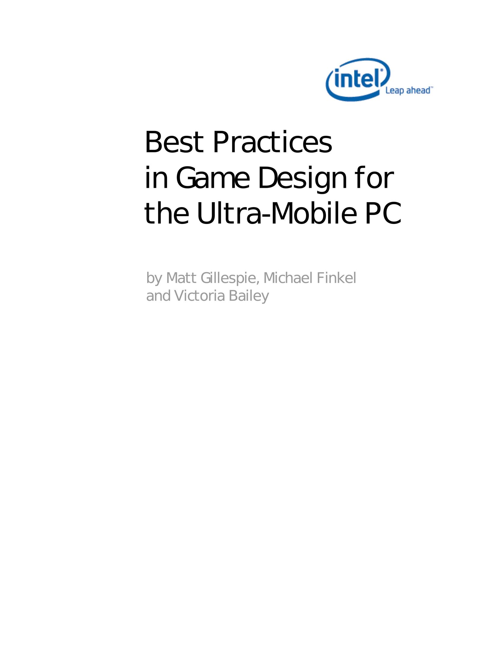 Intel UMPC Laptop User Manual