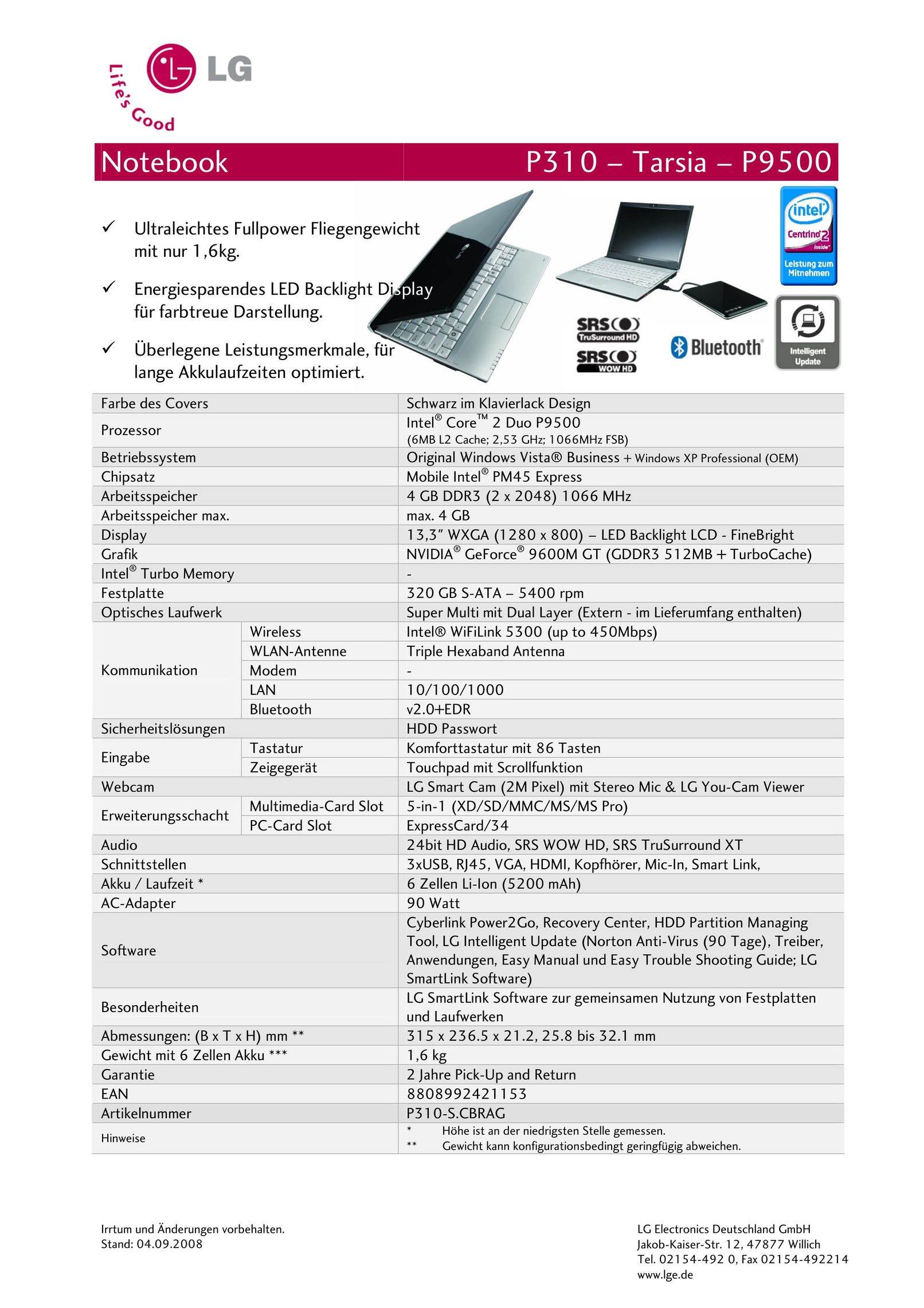 LG Electronics P310 Laptop User Manual