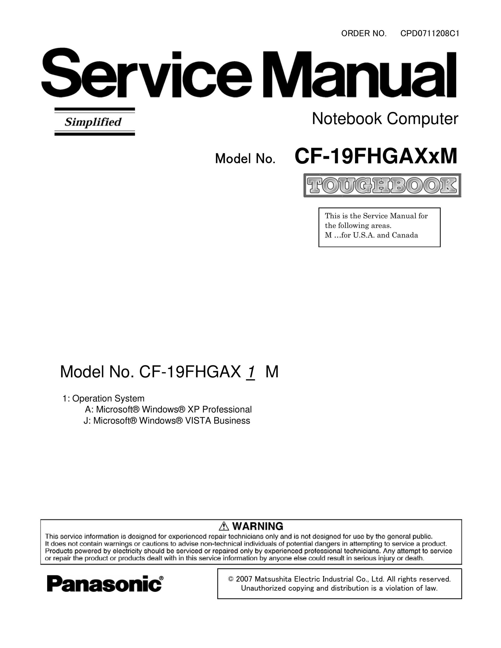 Matsushita CF-19FHGAX Laptop User Manual