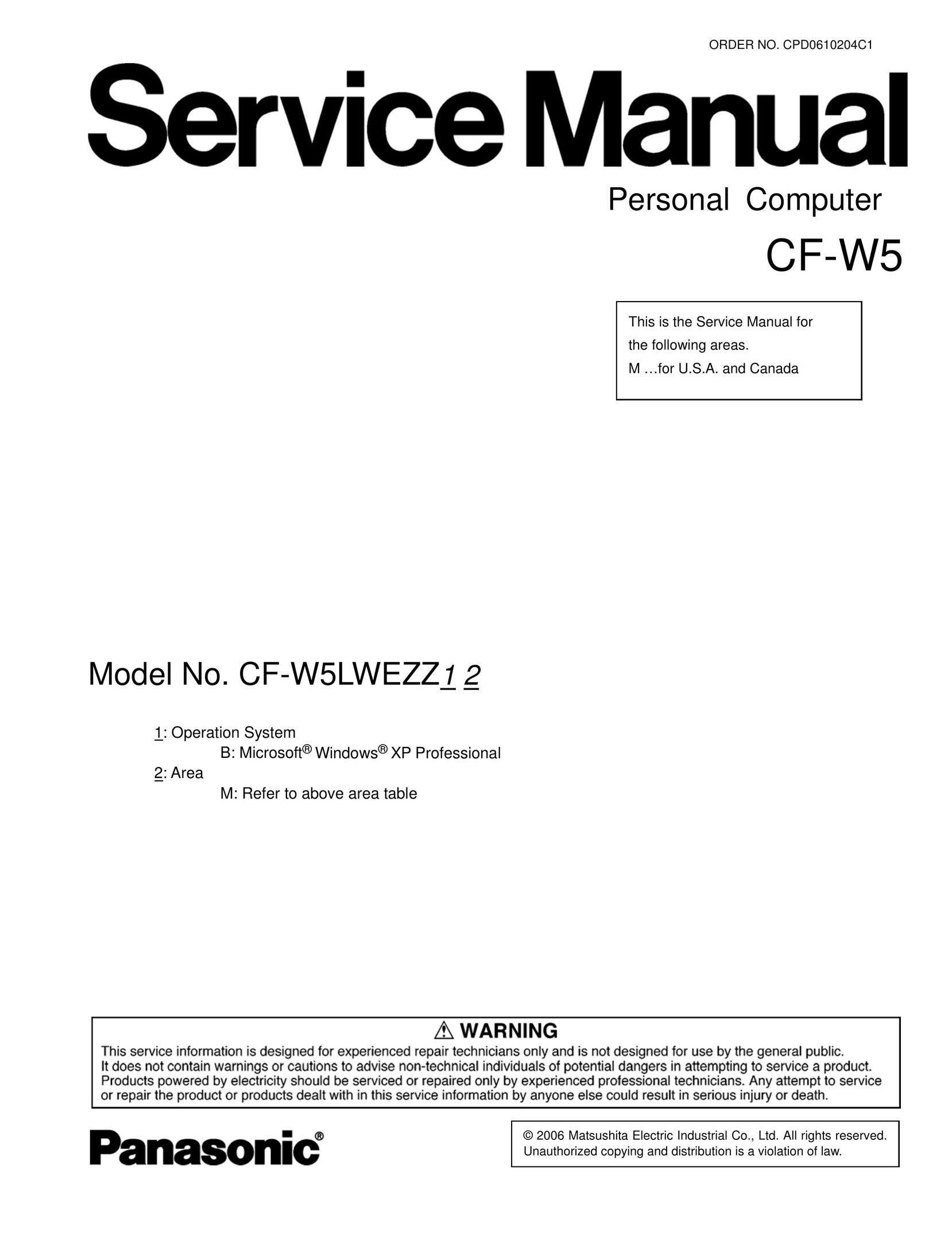 Matsushita CF-W5LWEZZ1 2 Laptop User Manual