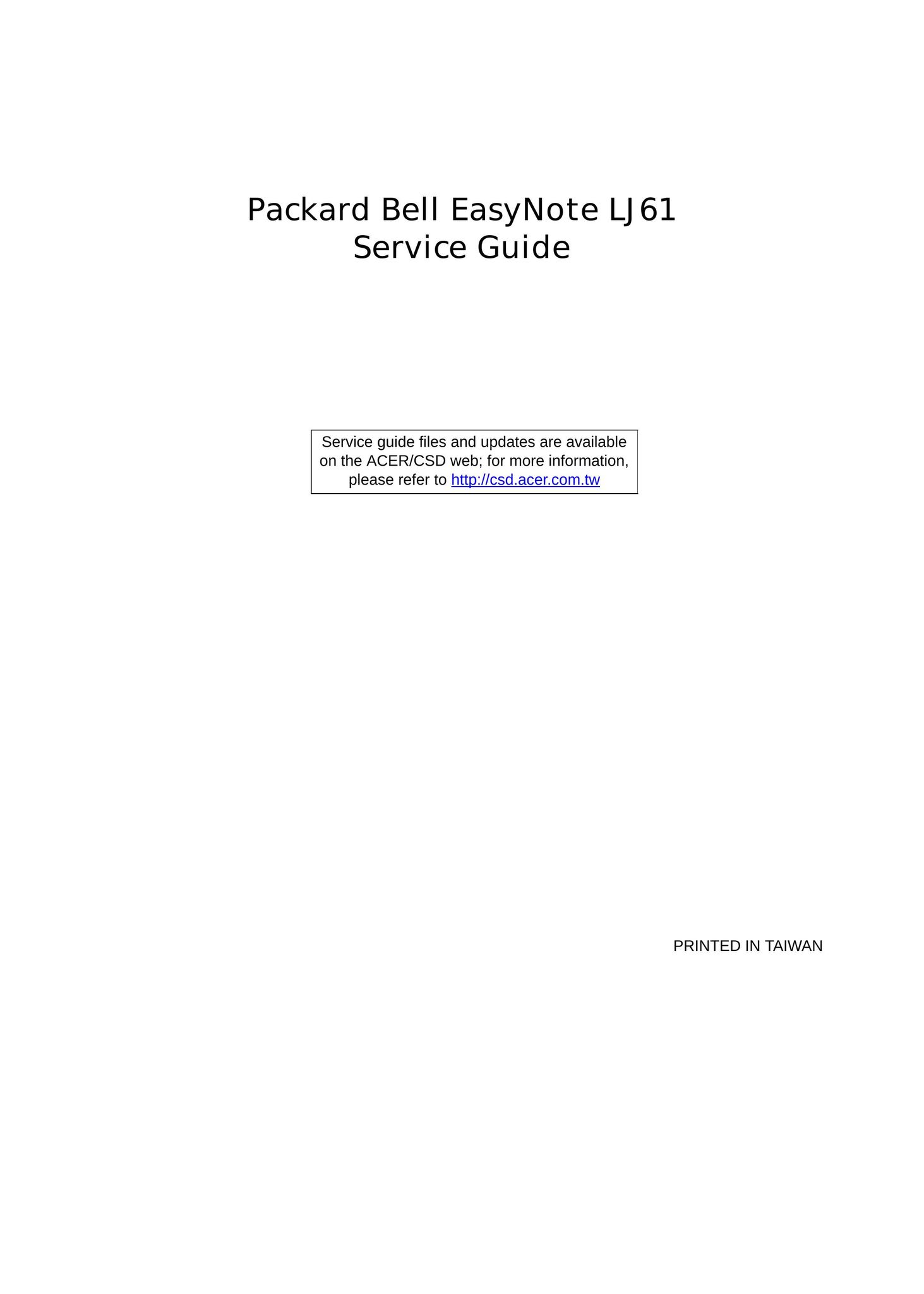 Packard Bell LJ61 Laptop User Manual