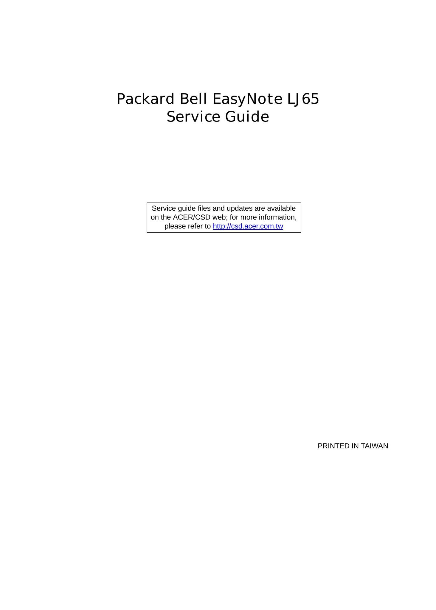 Packard Bell LJ65 Laptop User Manual