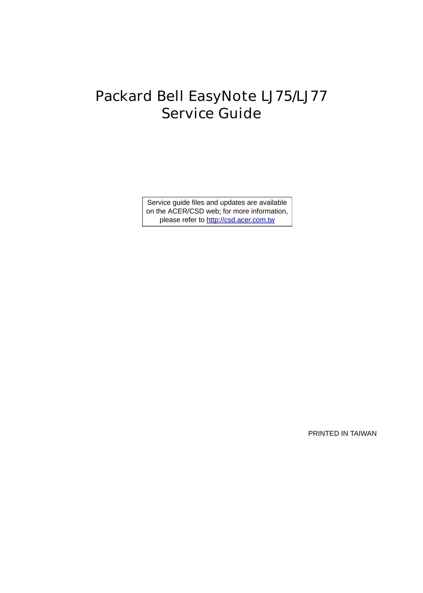 Packard Bell LJ75 Laptop User Manual