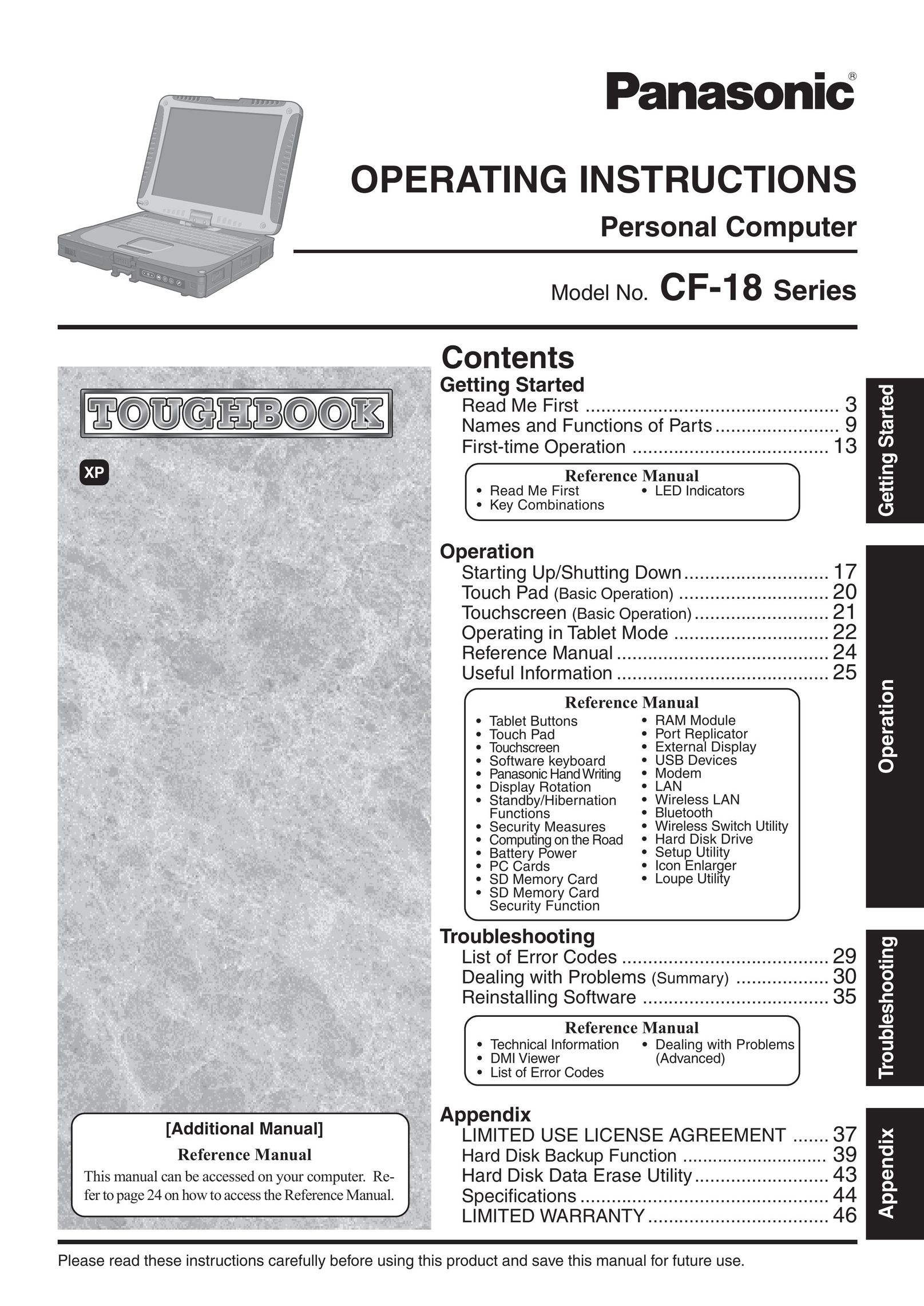 Panasonic CF-18 Series Laptop User Manual