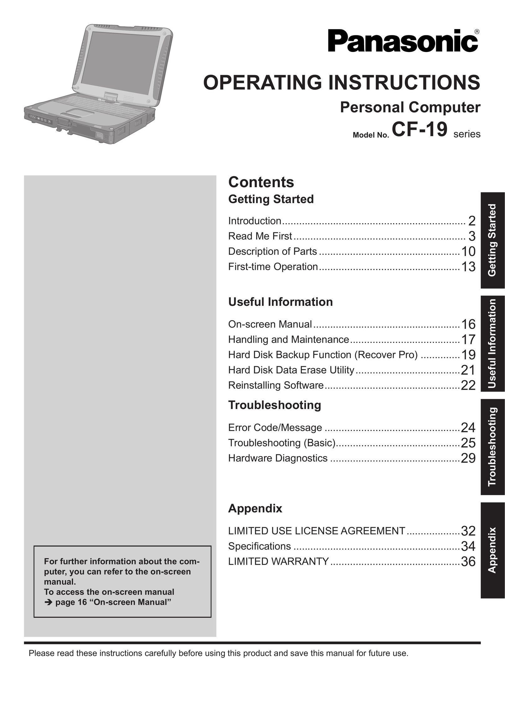 Panasonic CF-19 Laptop User Manual