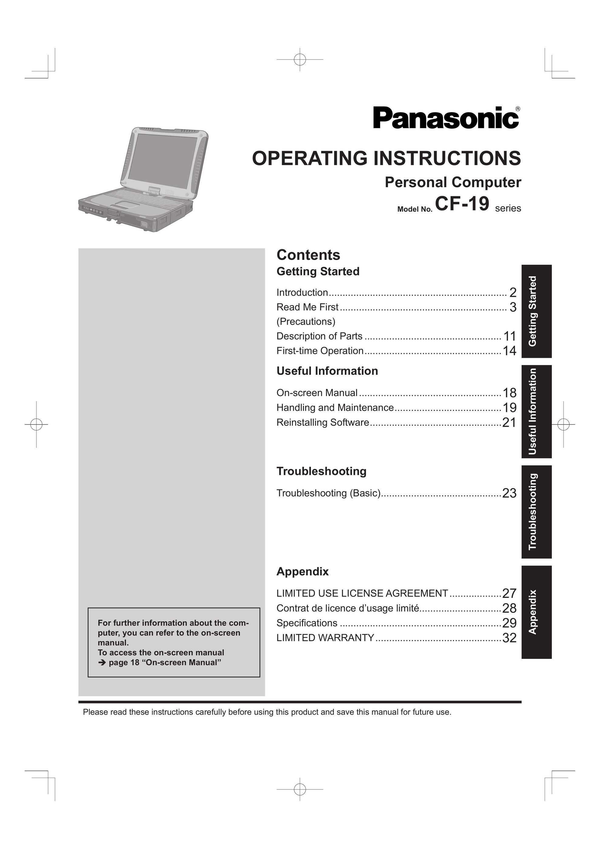 Panasonic CF-19 Laptop User Manual