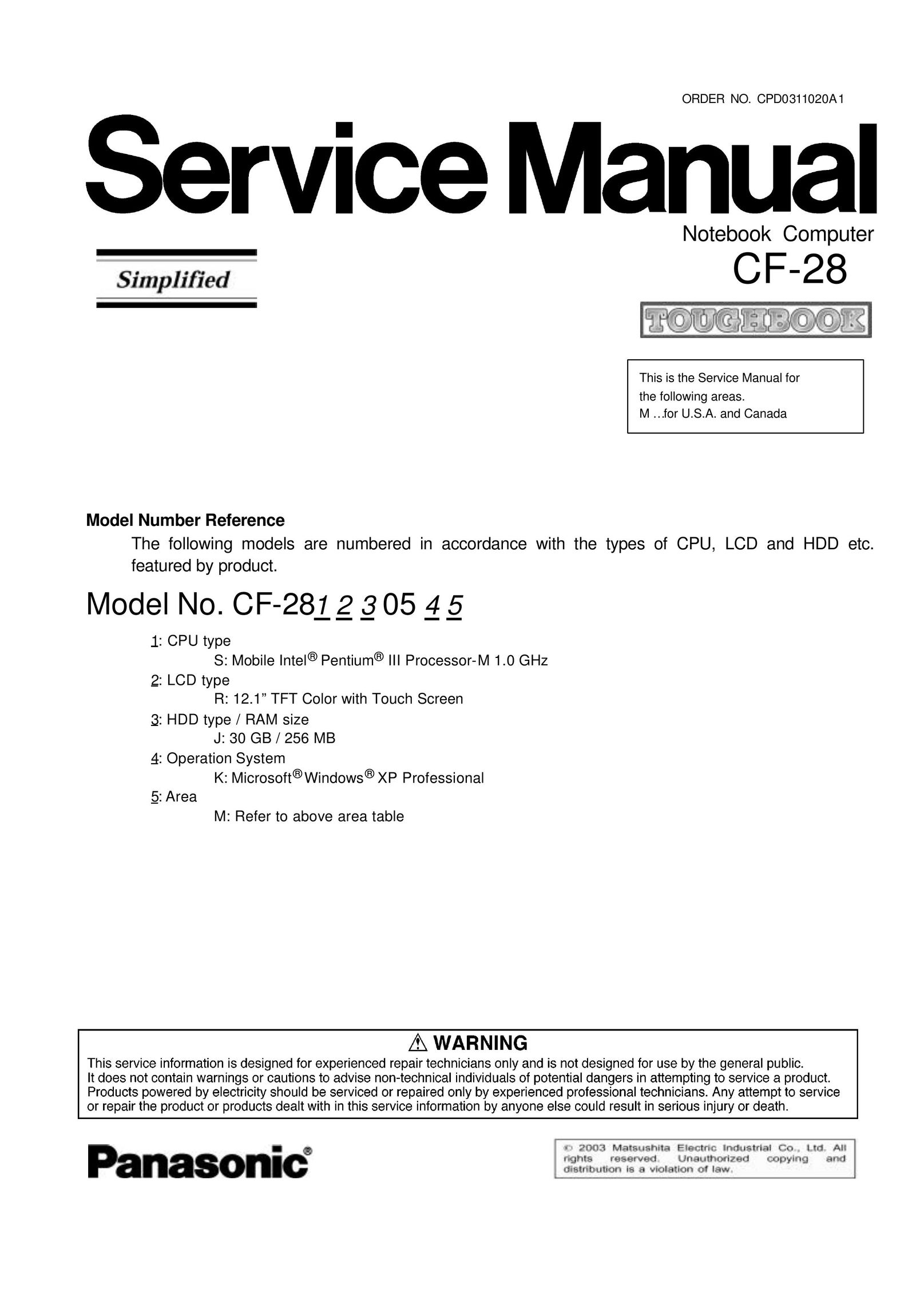 Panasonic CF-28 Laptop User Manual