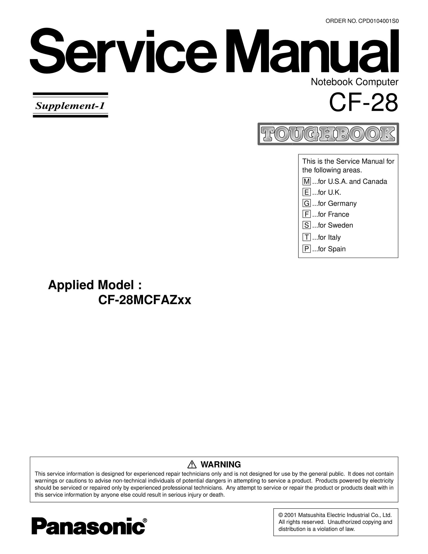 Panasonic CF-28MCFAZ Laptop User Manual
