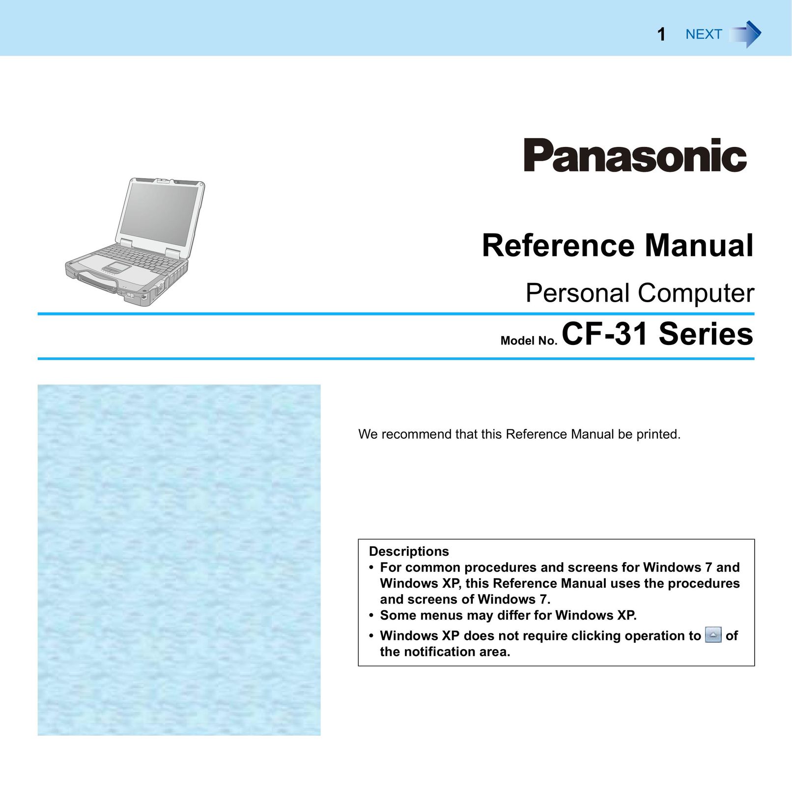 Panasonic CF-31 SERIES Laptop User Manual