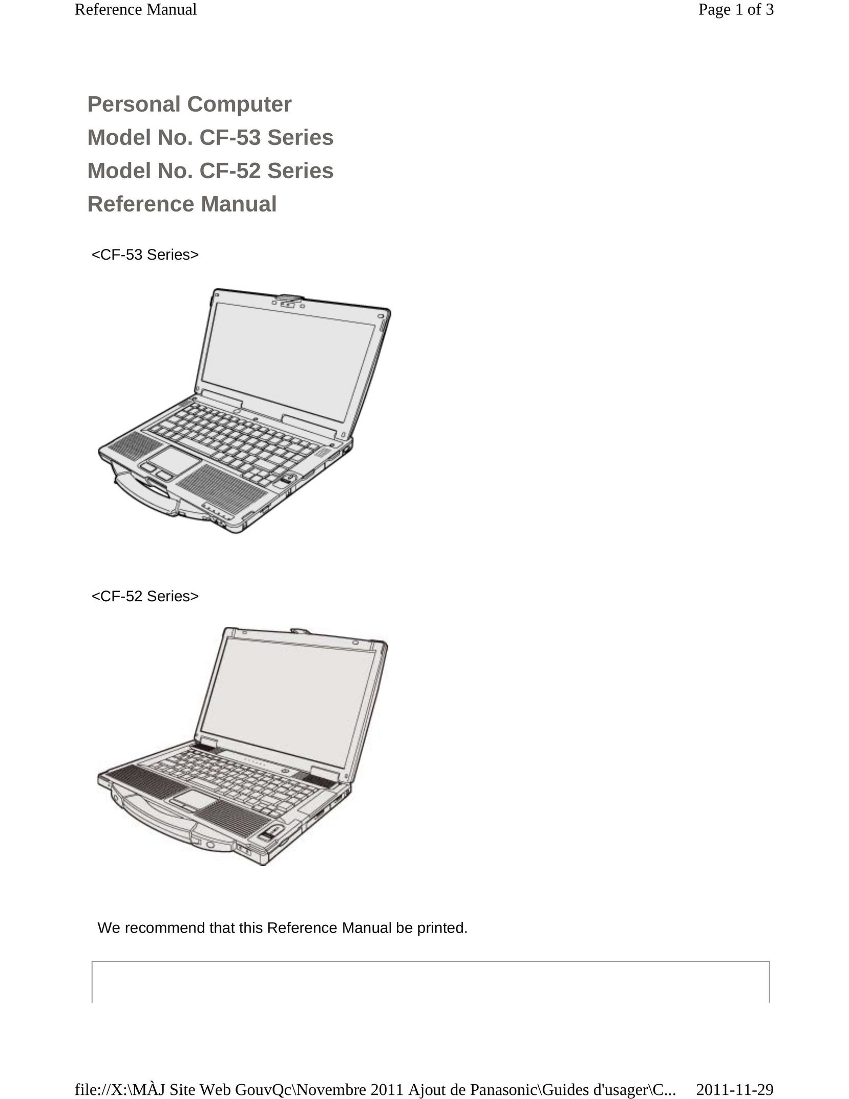 Panasonic CF-53ASUZX1M Laptop User Manual