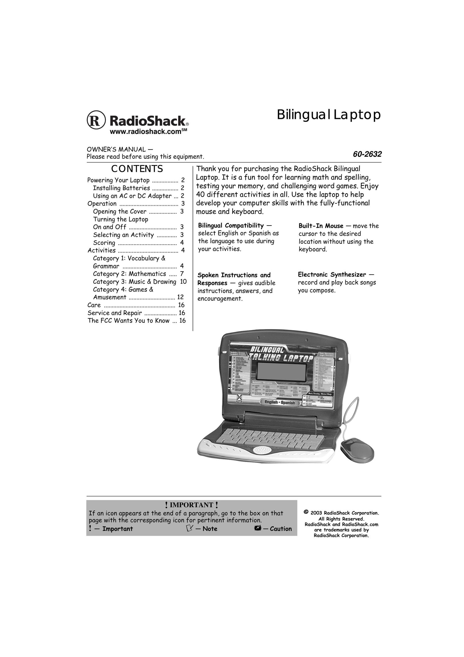 Radio Shack 60-2632 Laptop User Manual