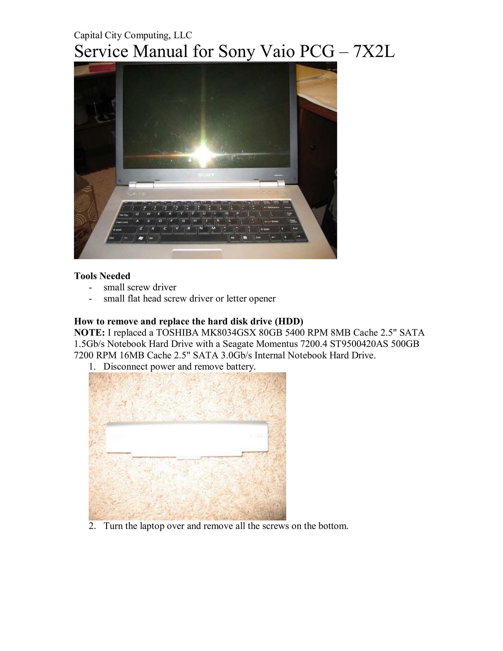 Sony 7x2l Laptop User Manual