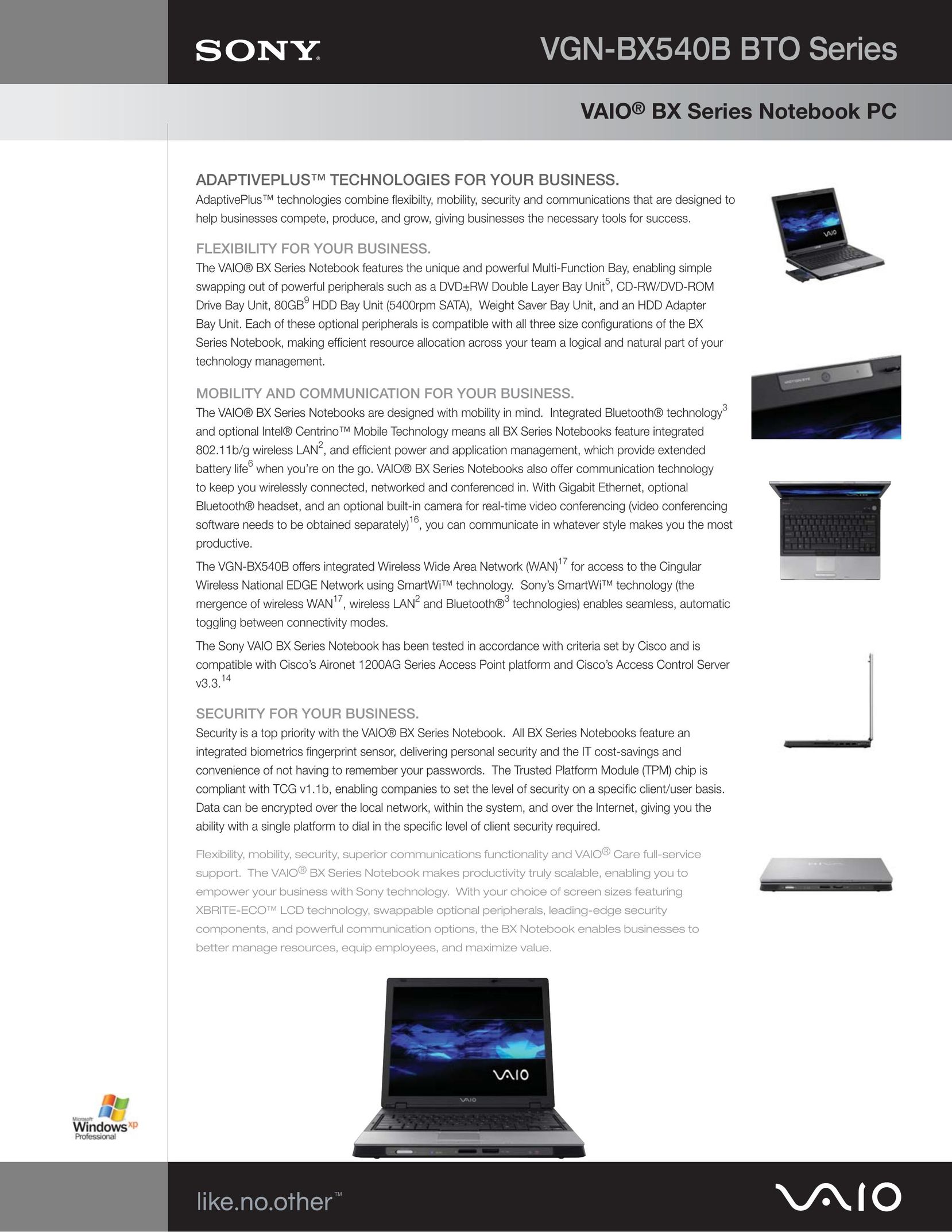 Sony BX540-BTO Laptop User Manual