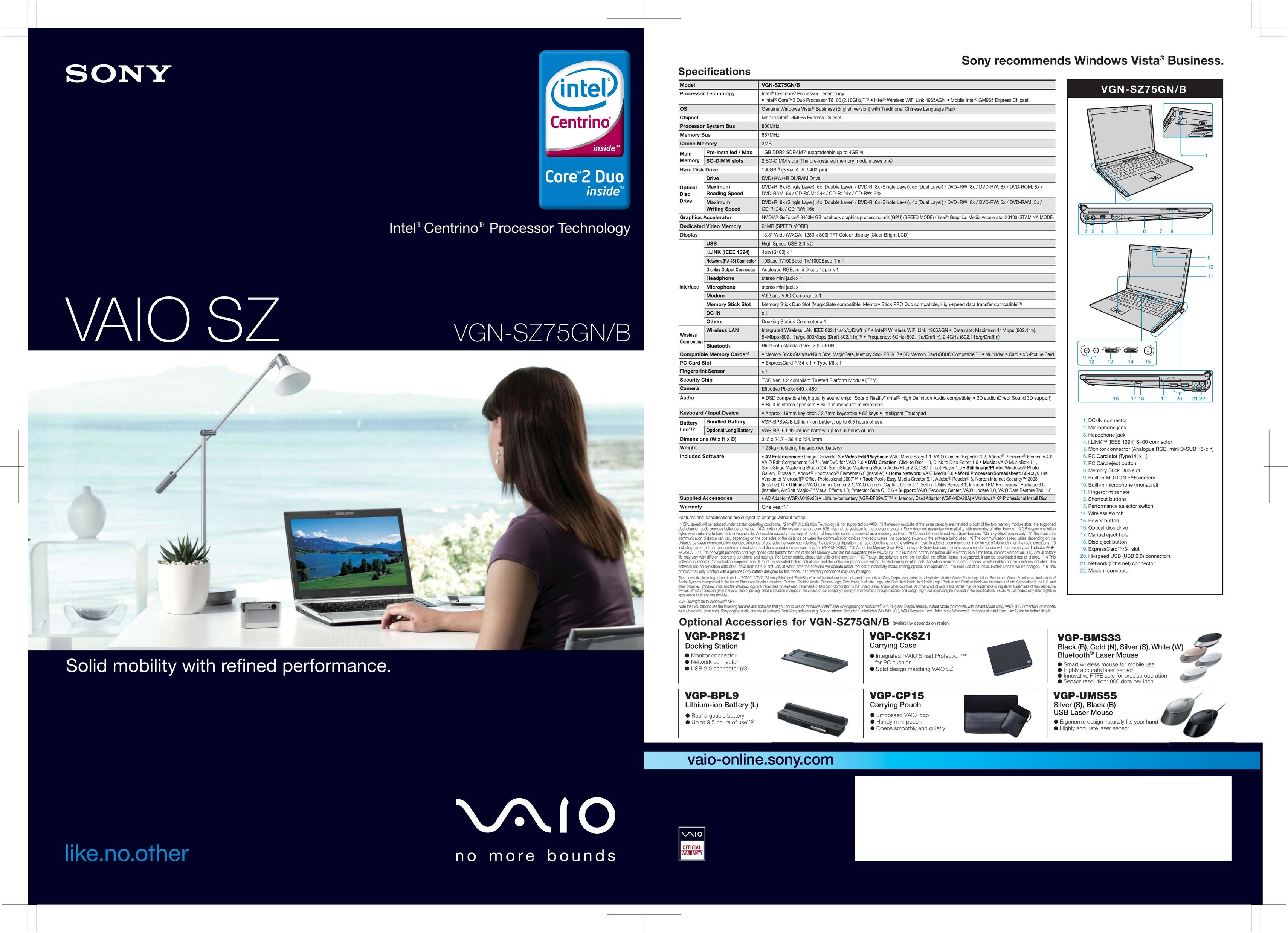 Sony Ericsson VGN-SZ75GN Laptop User Manual