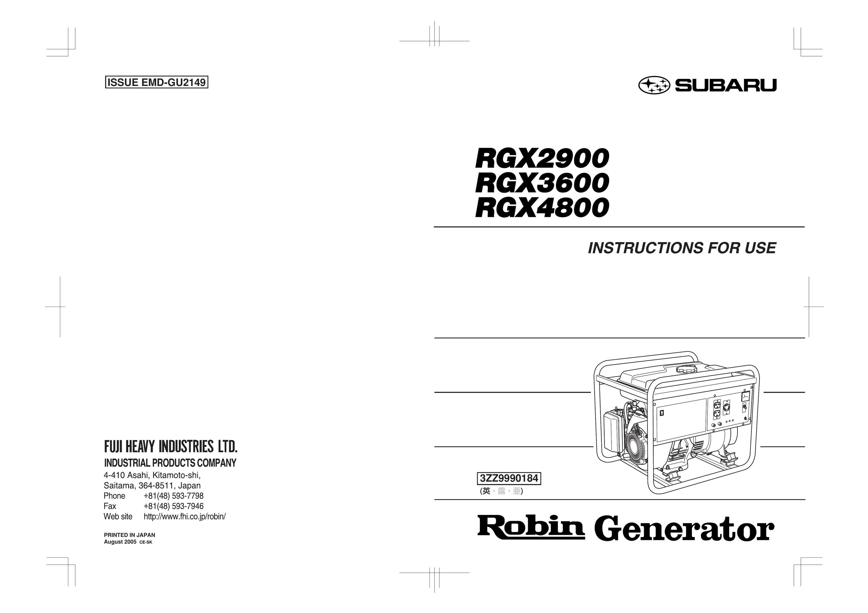 Subaru Robin Power Products RGX3600 Laptop User Manual