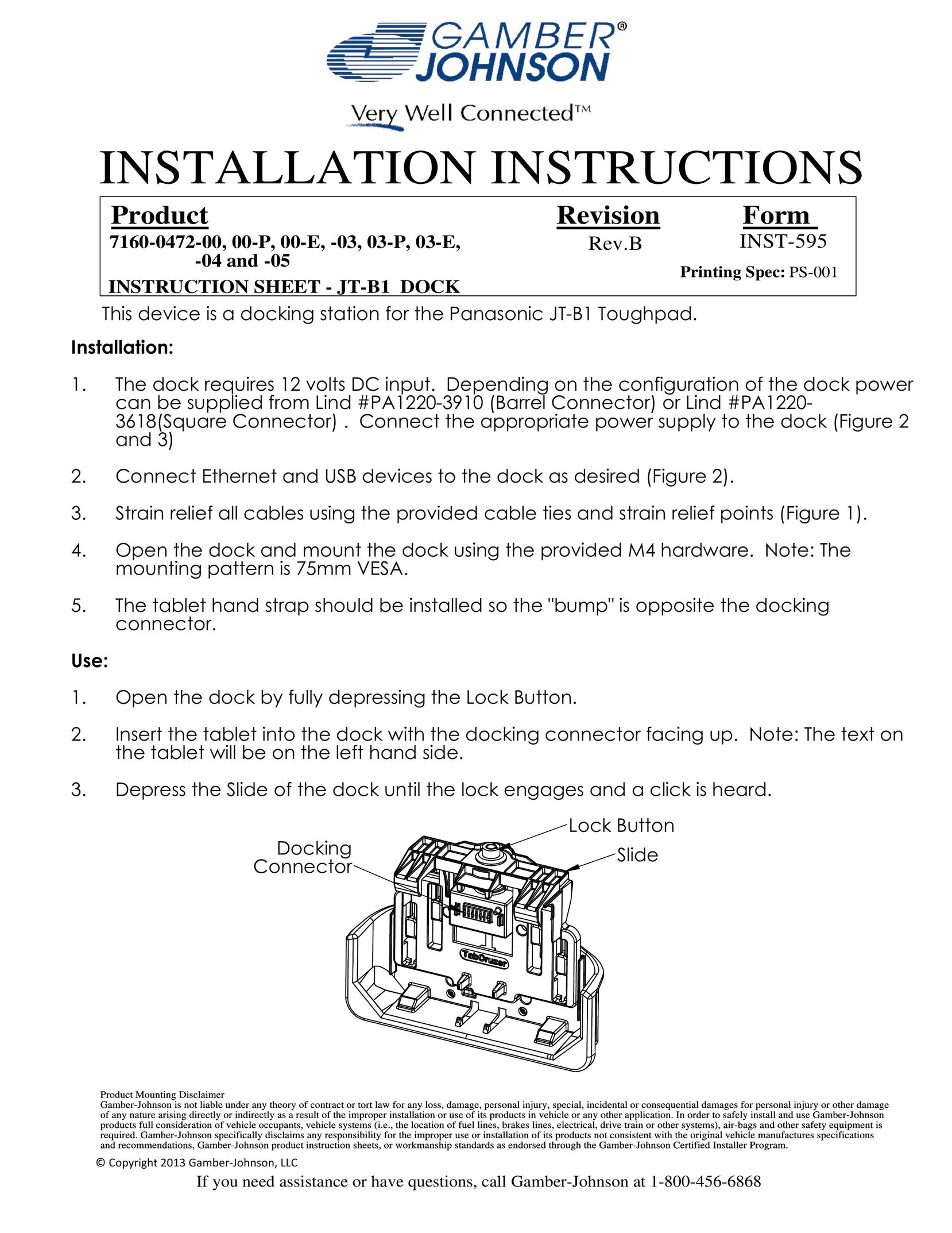 Gamber Johnson 7130-0472-03-P Laptop Docking Station User Manual
