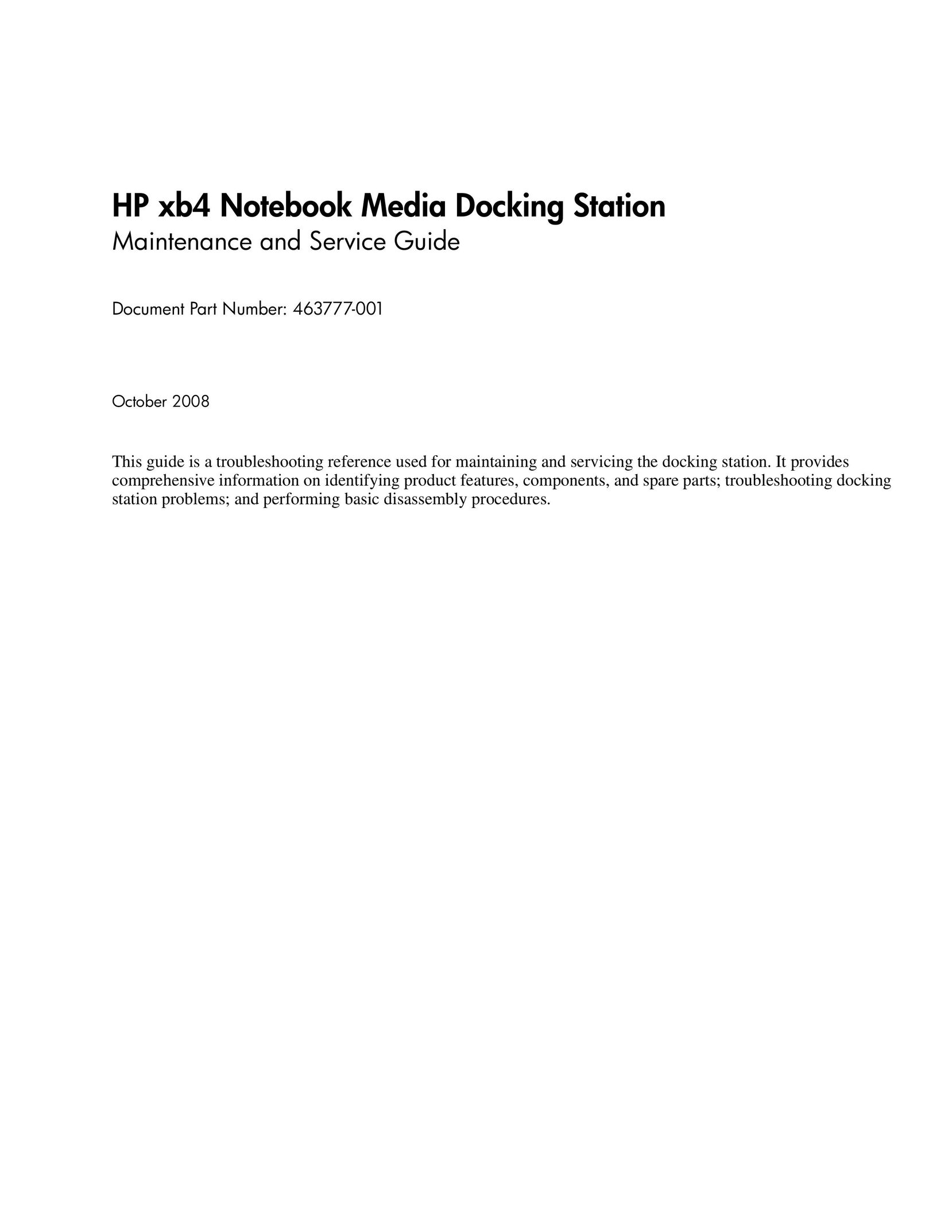 HP (Hewlett-Packard) 463777-001 Laptop Docking Station User Manual
