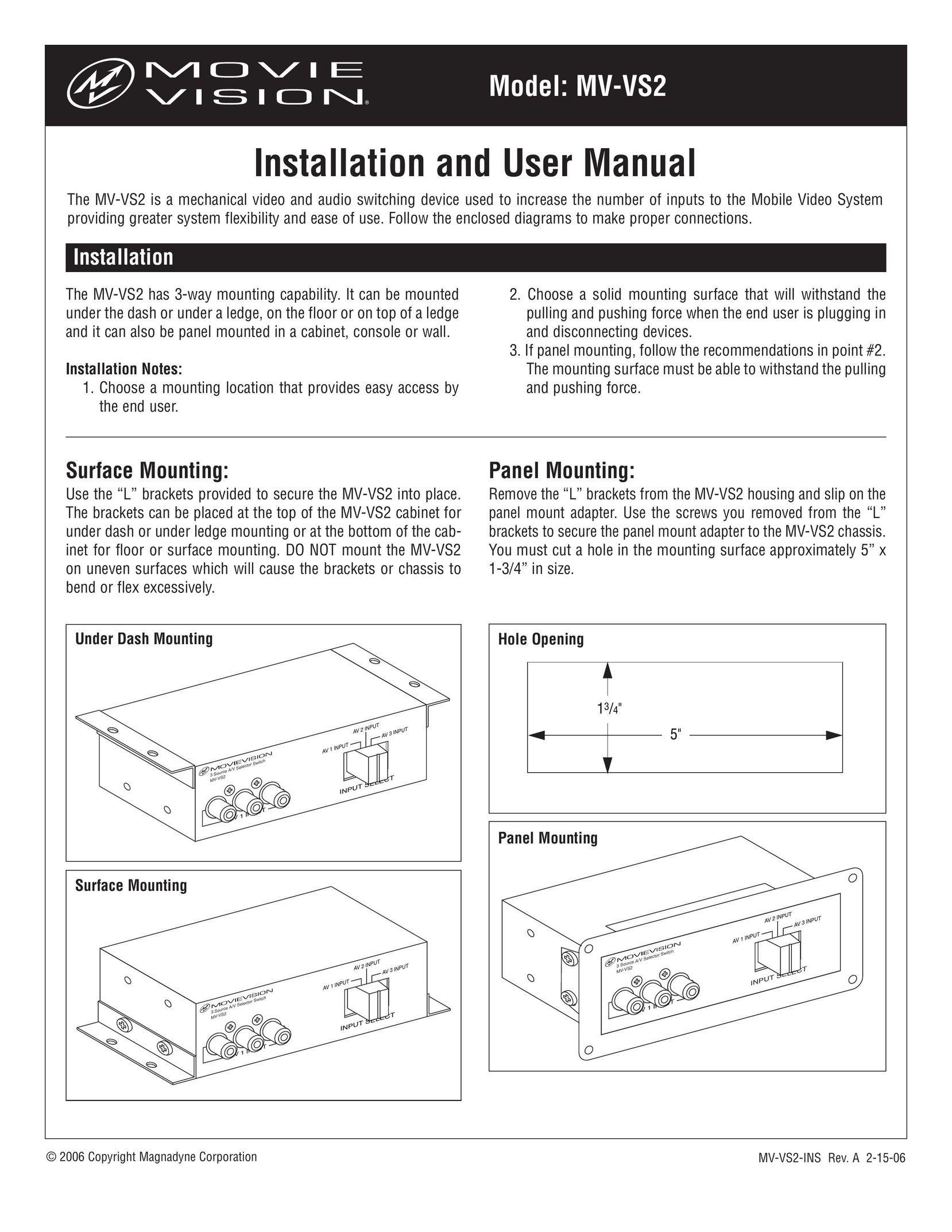 Magnadyne MV-VS2 Laptop Docking Station User Manual