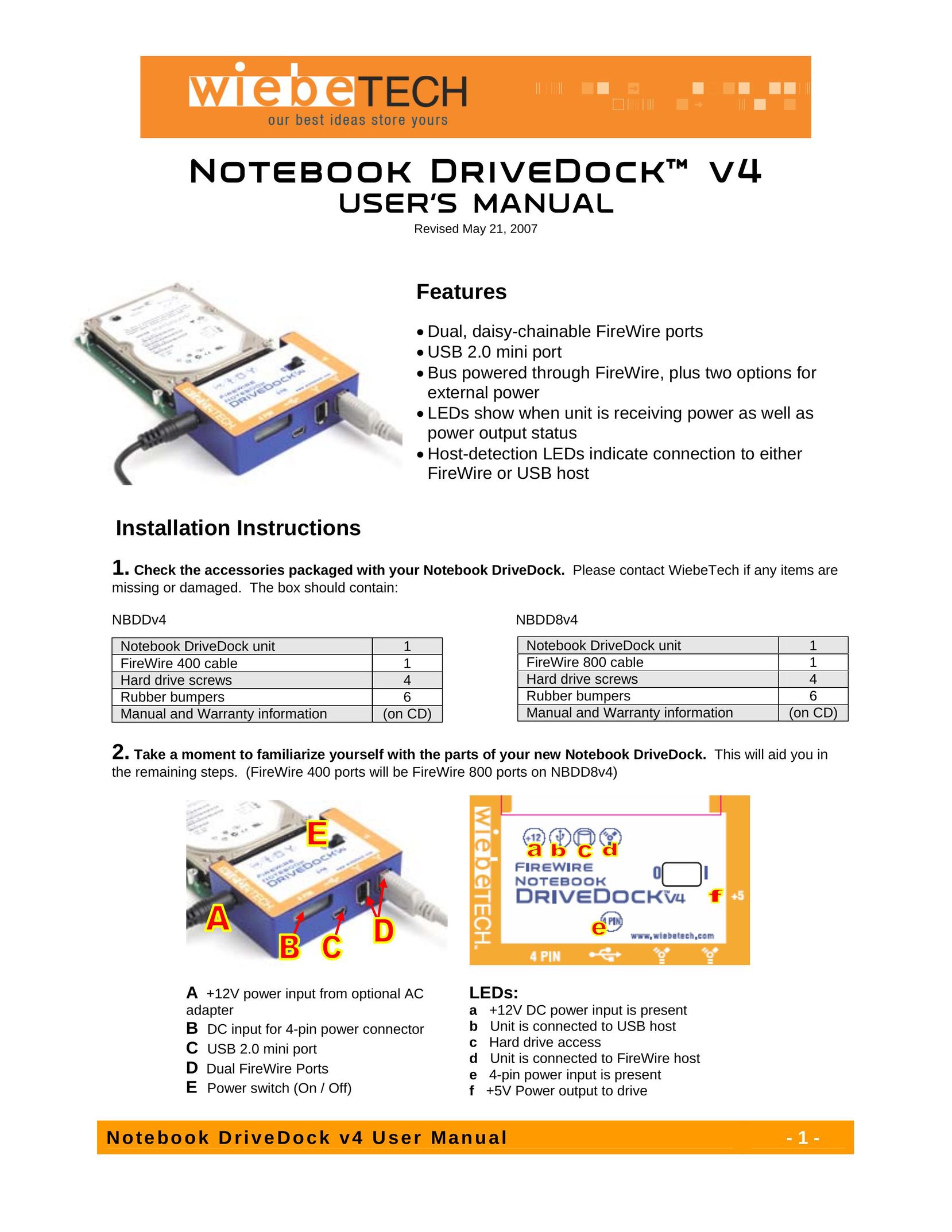 WiebeTech NBDDV4 Laptop Docking Station User Manual