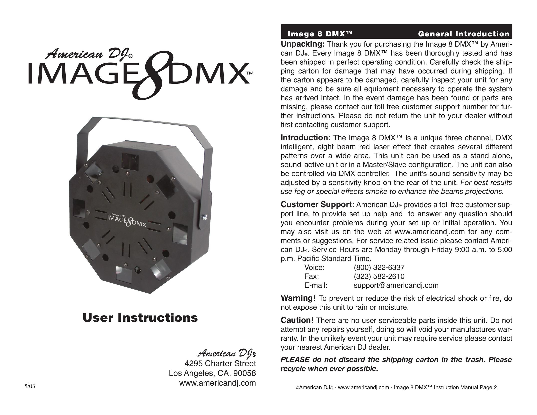 American DJ IMAGE 8 DMX Laser Pointer User Manual