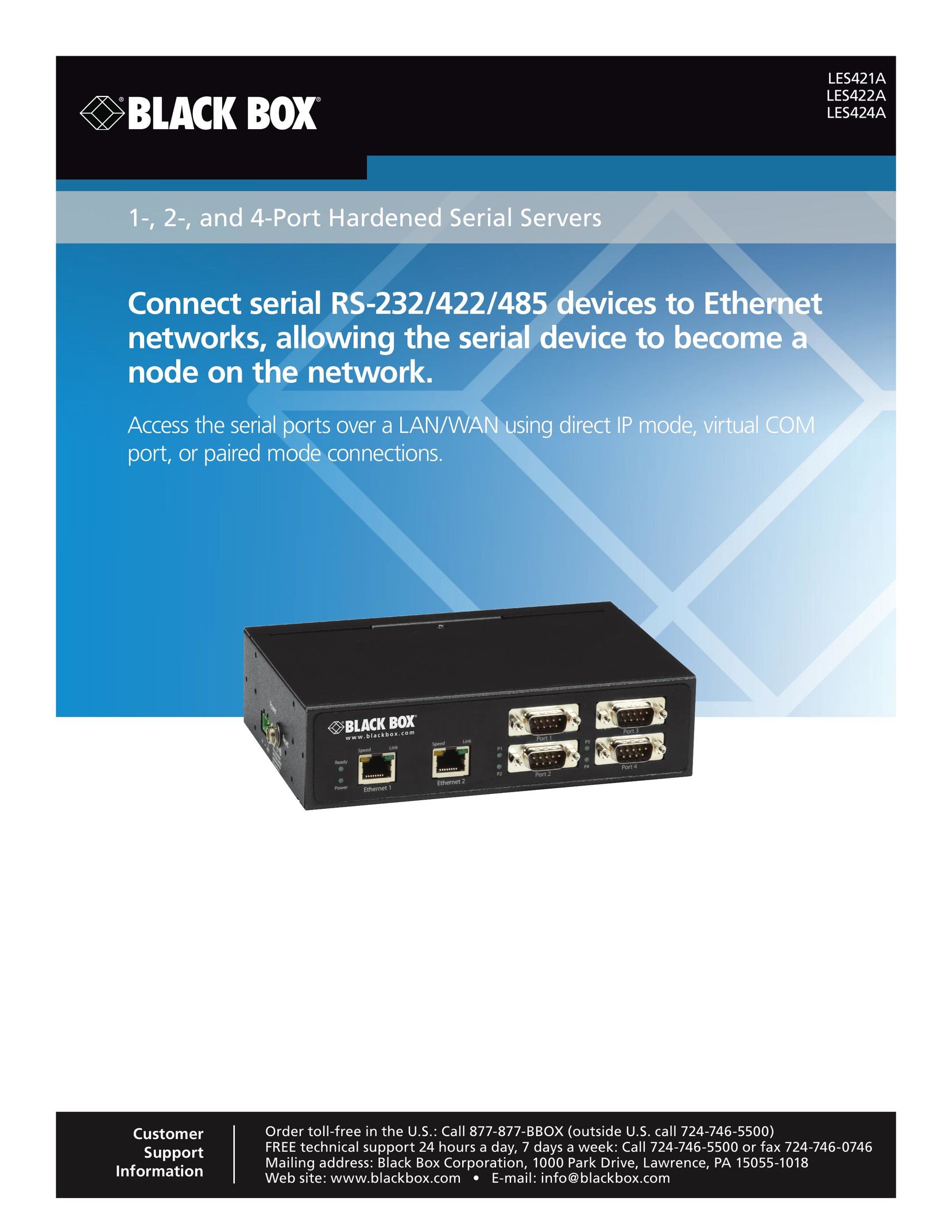 Black Box 1-, 2-, and 4-Port Hardened Serial Servers Laser Pointer User Manual
