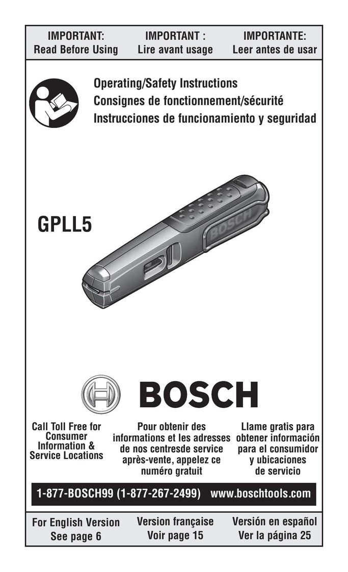 Bosch Power Tools GPLL5 Laser Pointer User Manual