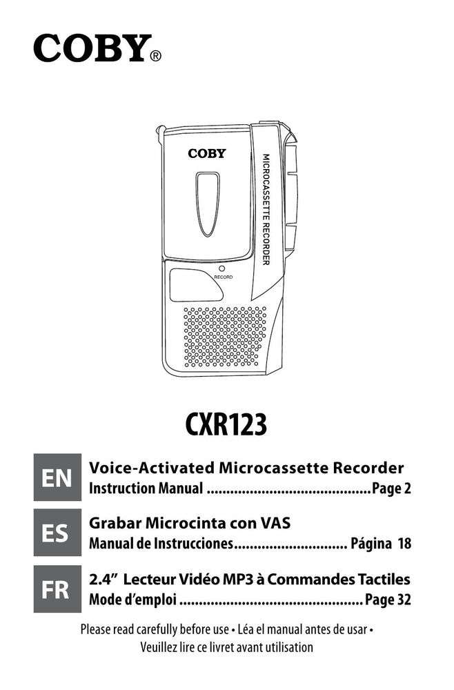 COBY electronic CXR123 Microcassette Recorder User Manual