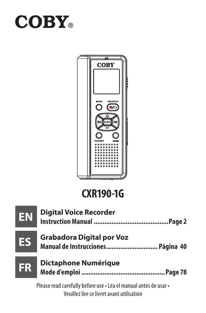 COBY electronic CXR190-1G Microcassette Recorder User Manual