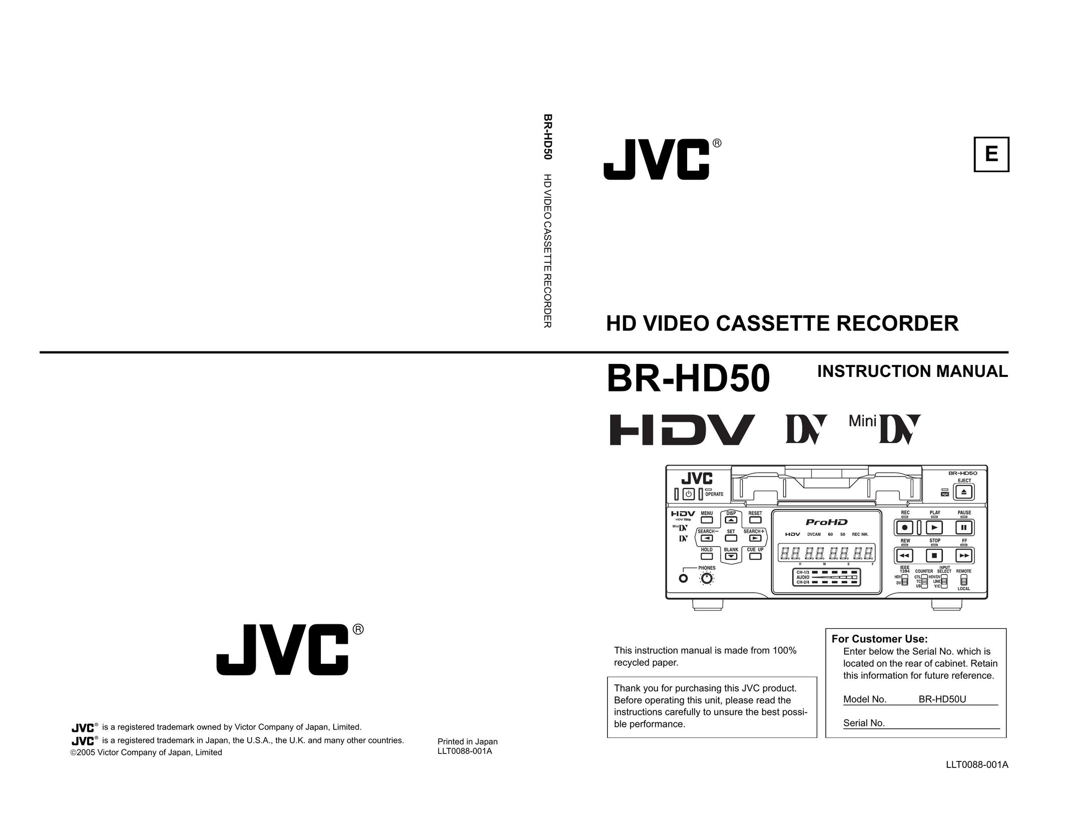 JVC BR-HD50 Microcassette Recorder User Manual