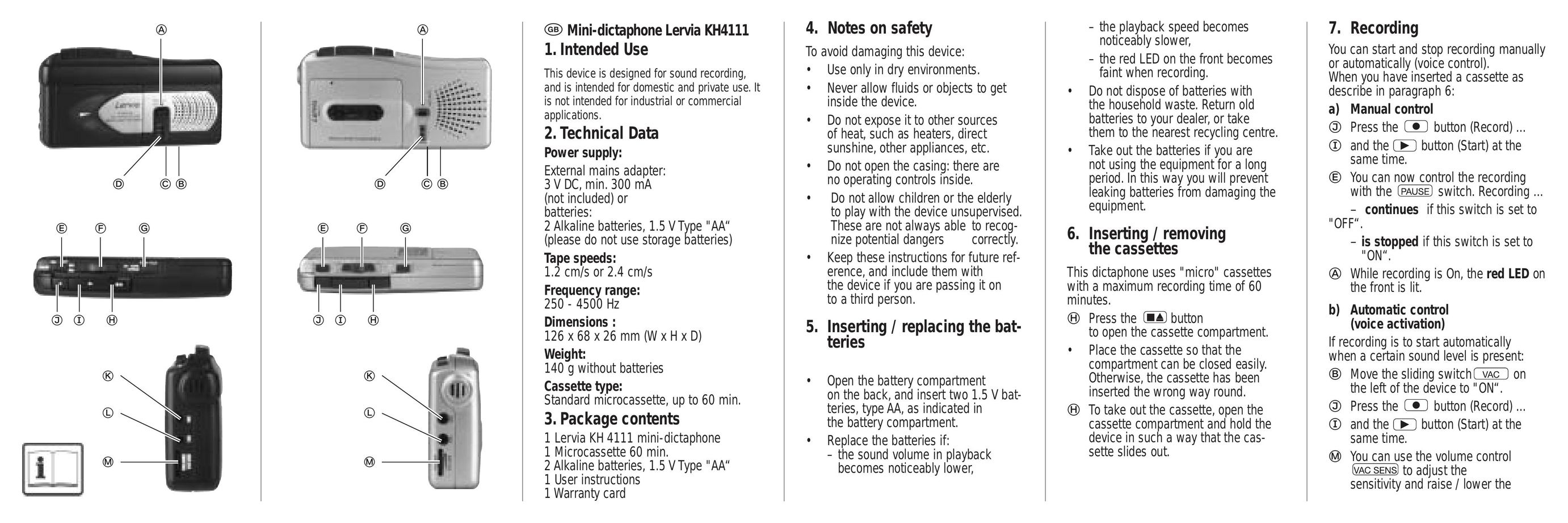 Kompernass KH4111 Microcassette Recorder User Manual