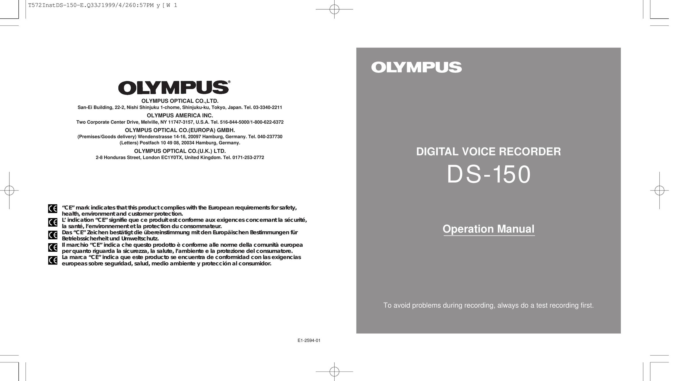 Olympus DS-150 Microcassette Recorder User Manual