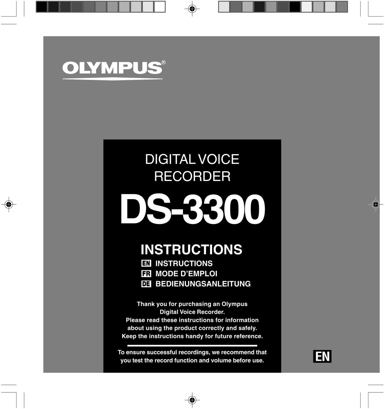 Olympus DS-3300 Microcassette Recorder User Manual