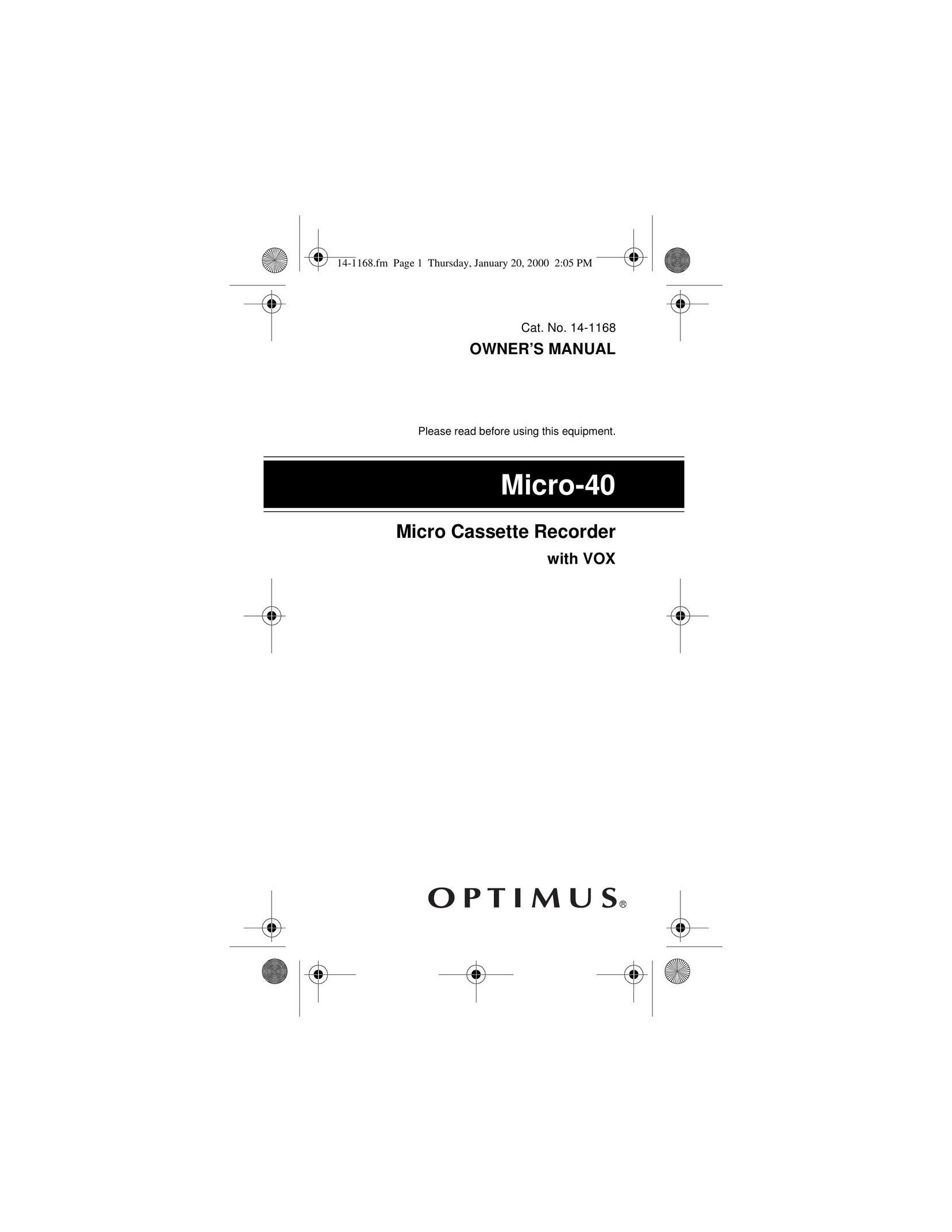 Optimus 14-1168 Microcassette Recorder User Manual