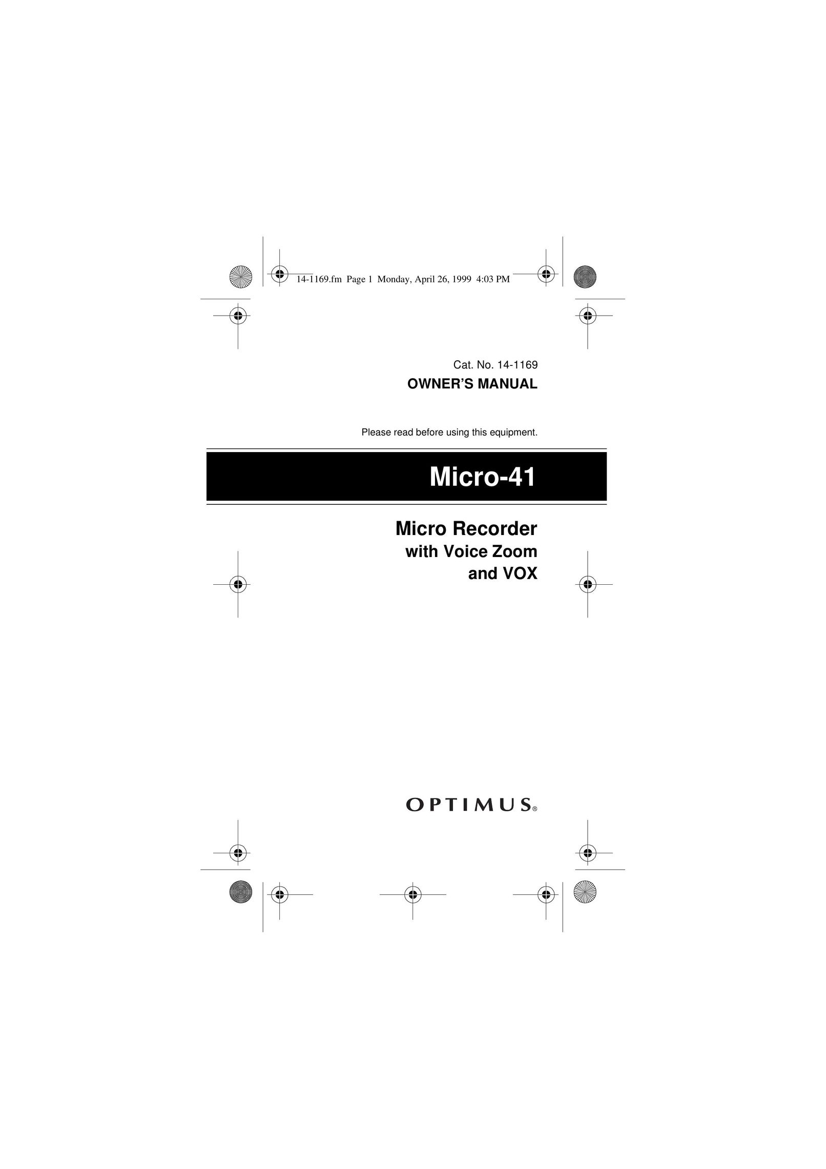 Optimus 14-1169 Microcassette Recorder User Manual