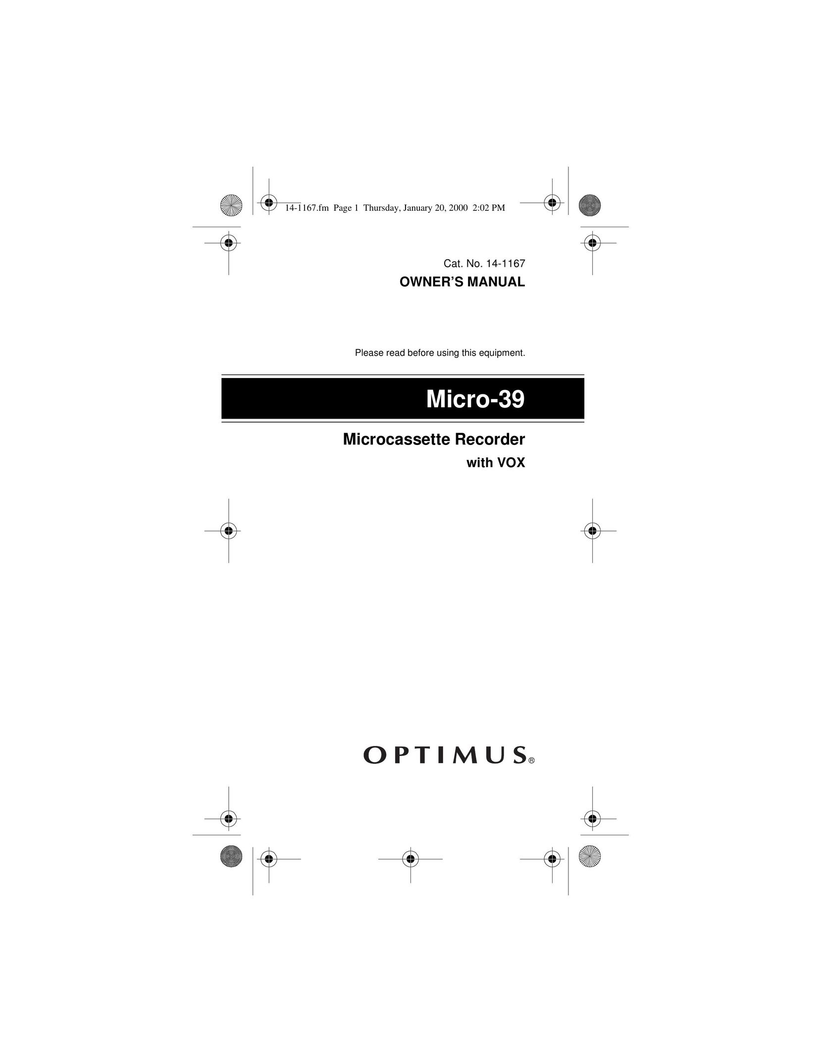 Optimus MICRO-39 Microcassette Recorder User Manual
