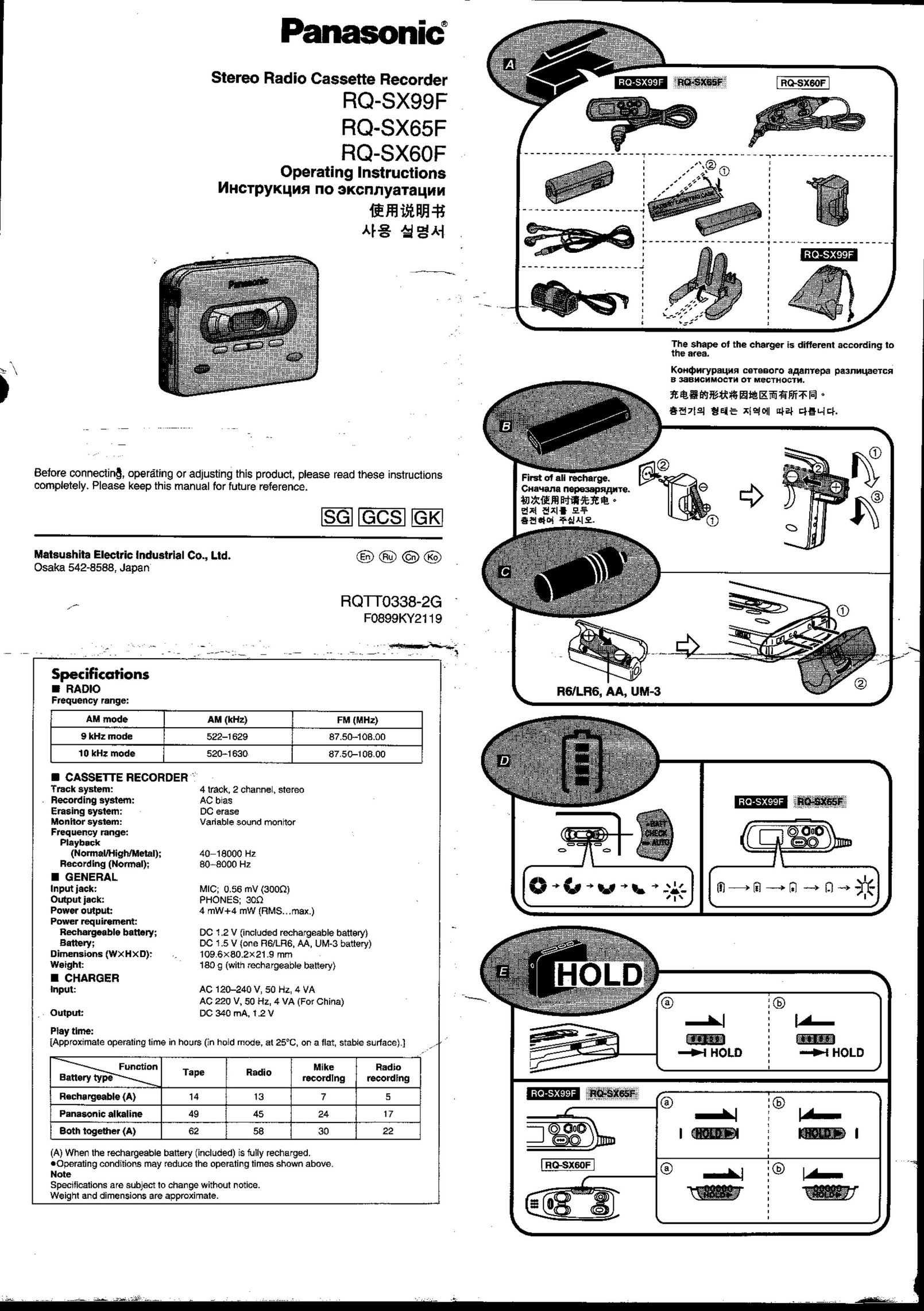 Panasonic RQ-SX60F Microcassette Recorder User Manual
