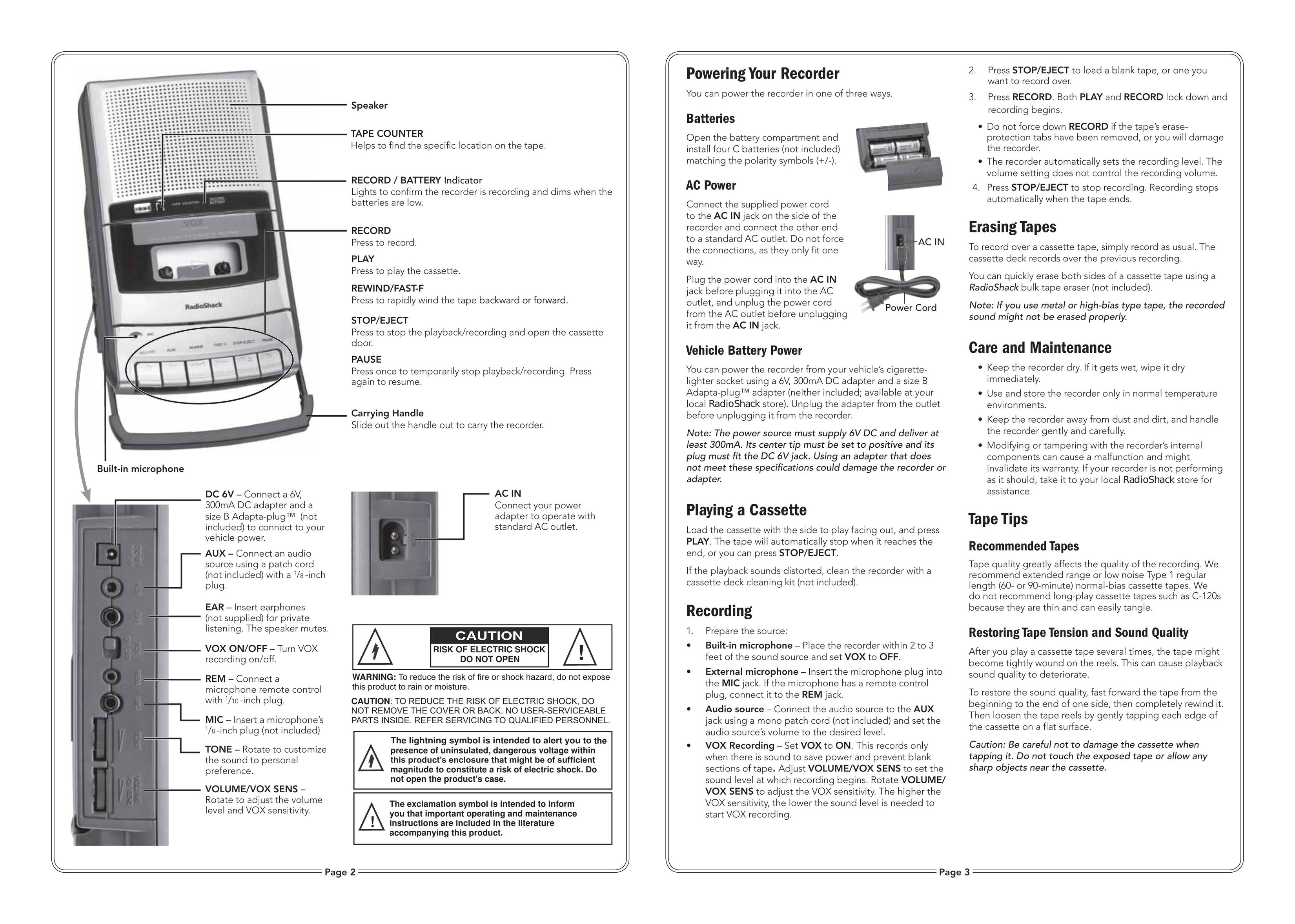 Radio Shack 14-1128 Microcassette Recorder User Manual
