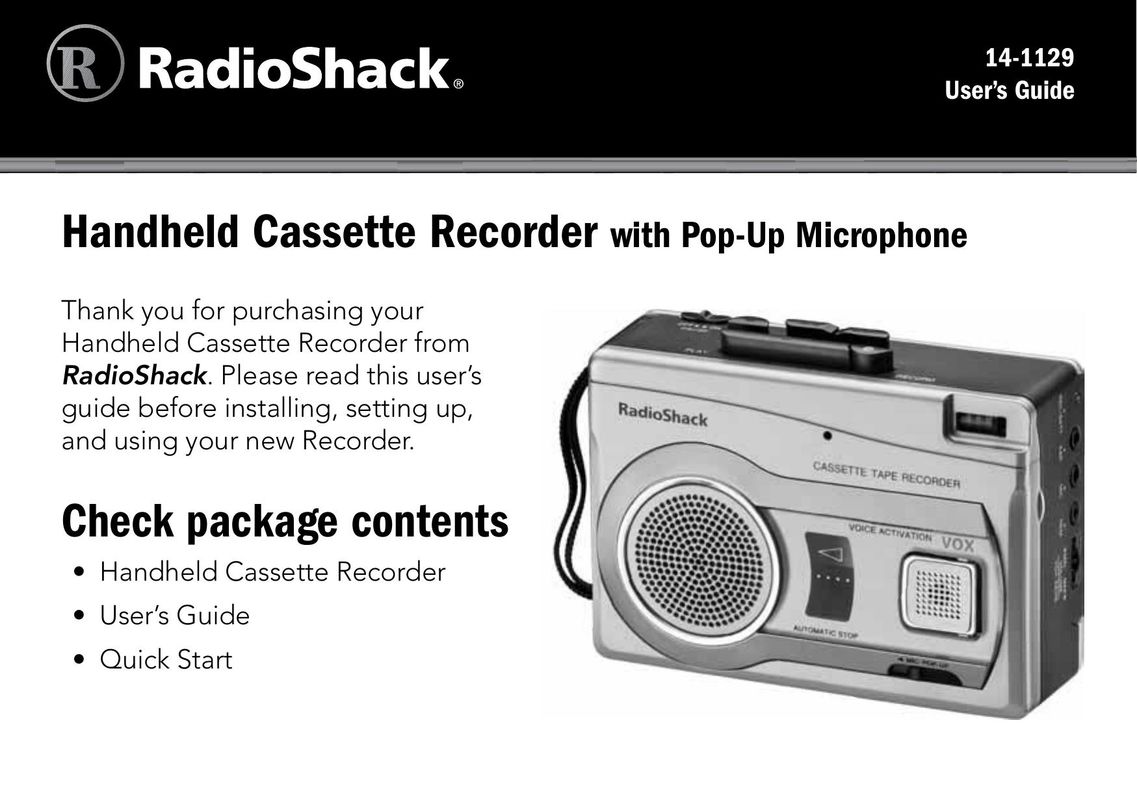 Radio Shack CTR-122 Microcassette Recorder User Manual