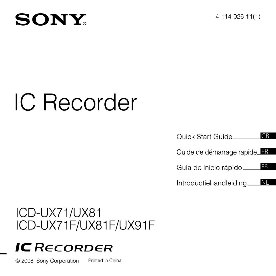 Sony 4-114-026-11(1) Microcassette Recorder User Manual