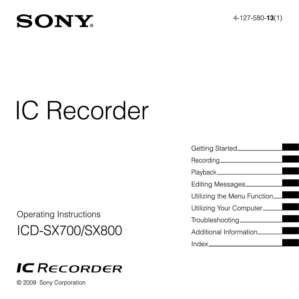 Sony 4-127-580-13(1) Microcassette Recorder User Manual