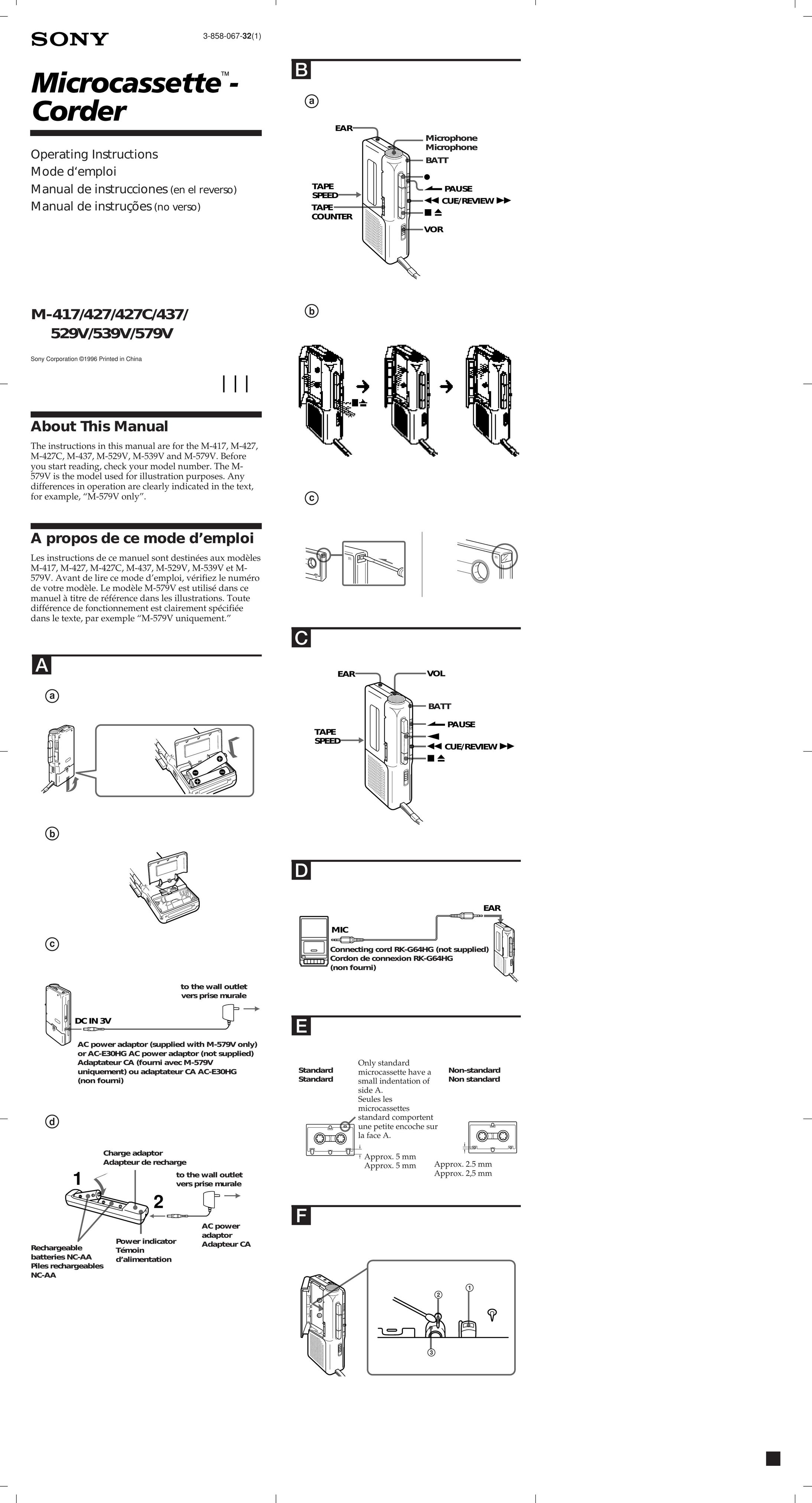 Sony 579V Microcassette Recorder User Manual