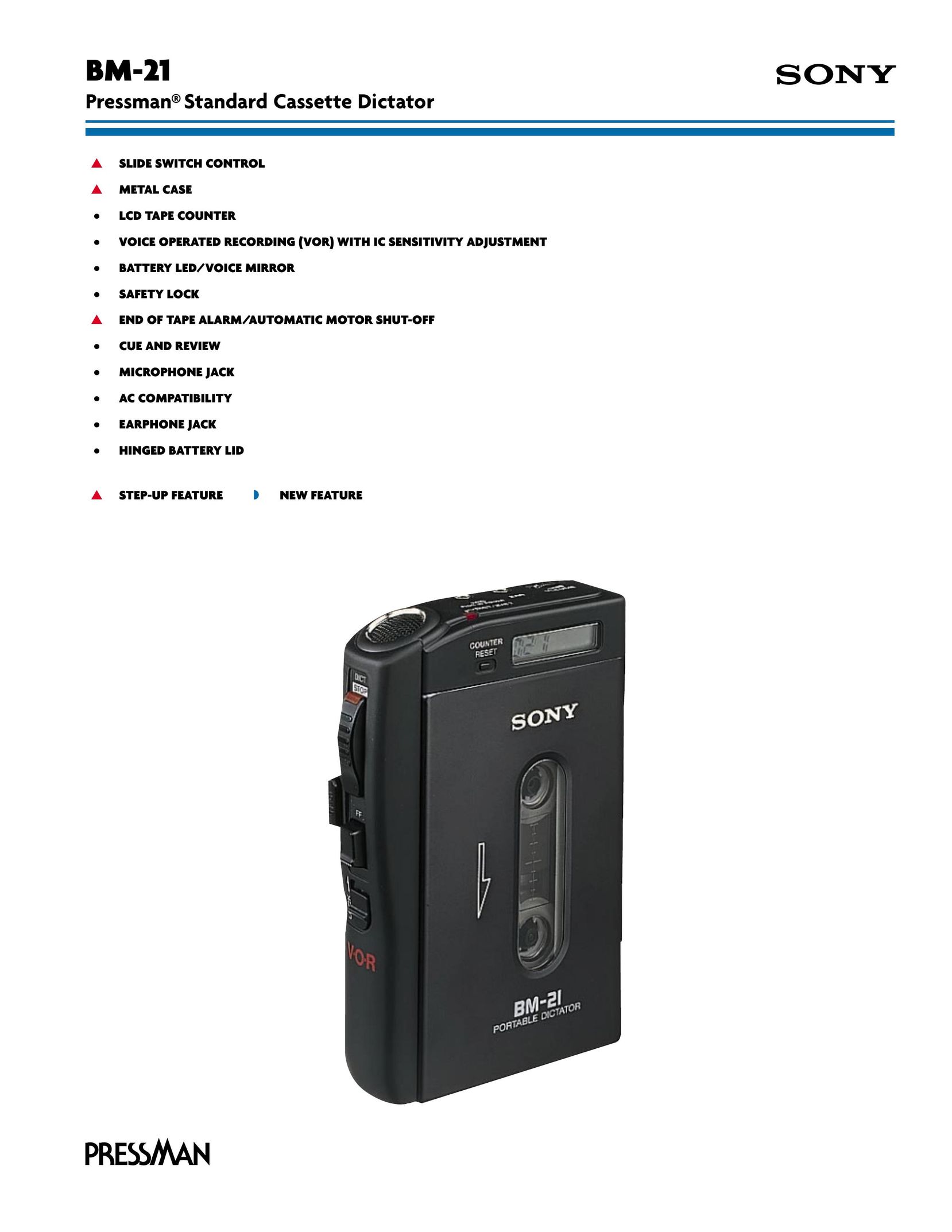Sony BM-21 Microcassette Recorder User Manual