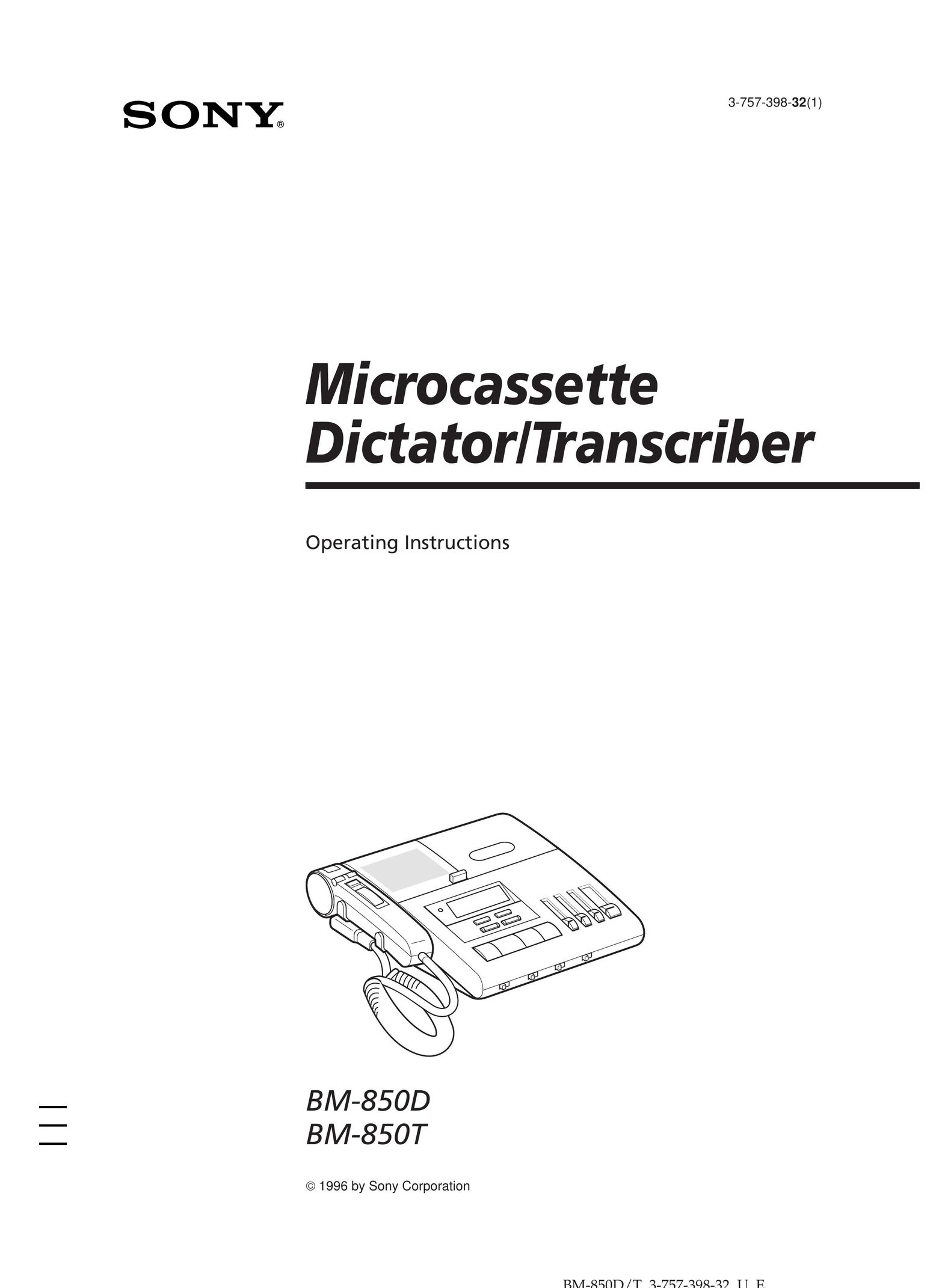 Sony BM-850D Microcassette Recorder User Manual
