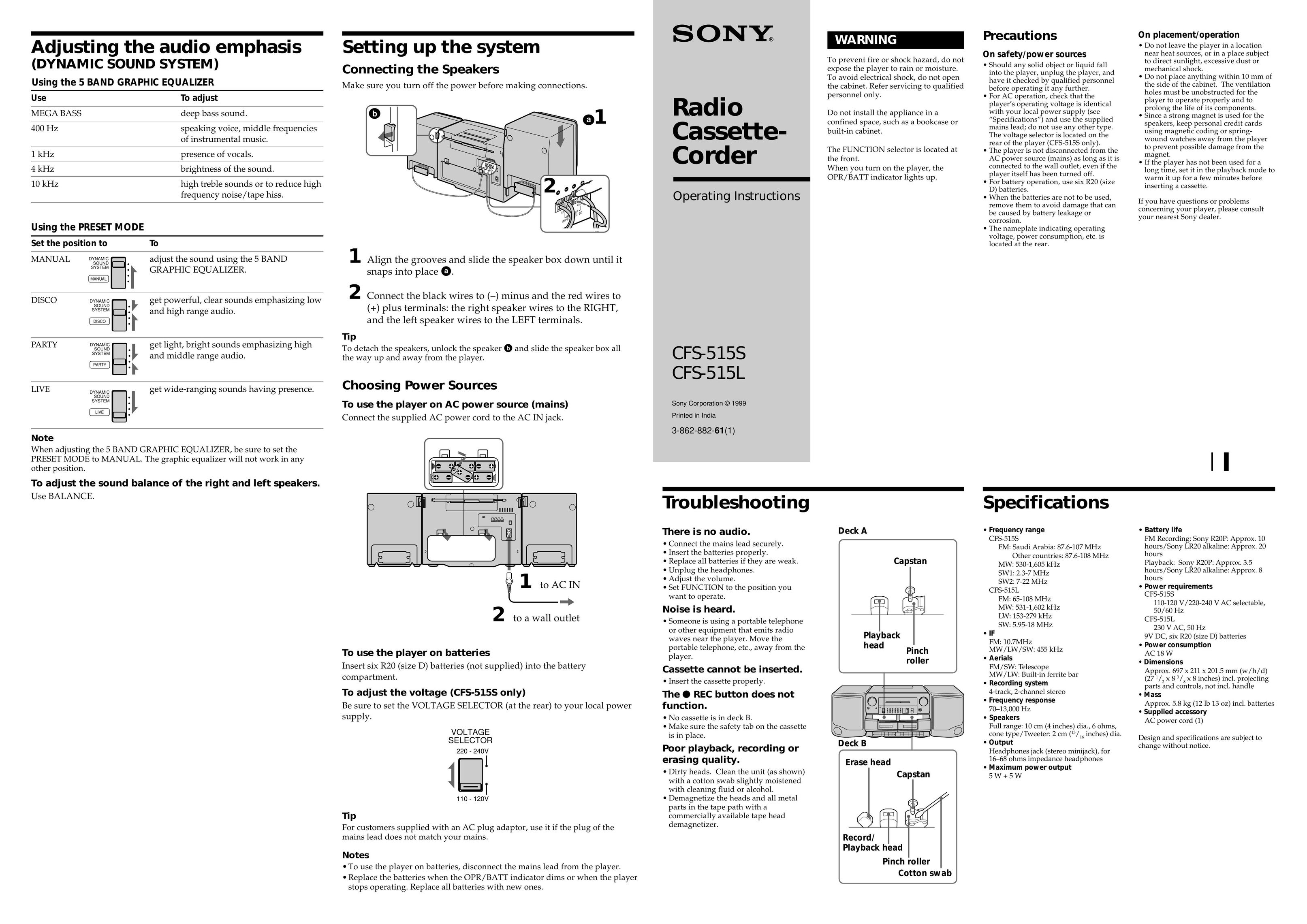 Sony CFS-515L Microcassette Recorder User Manual