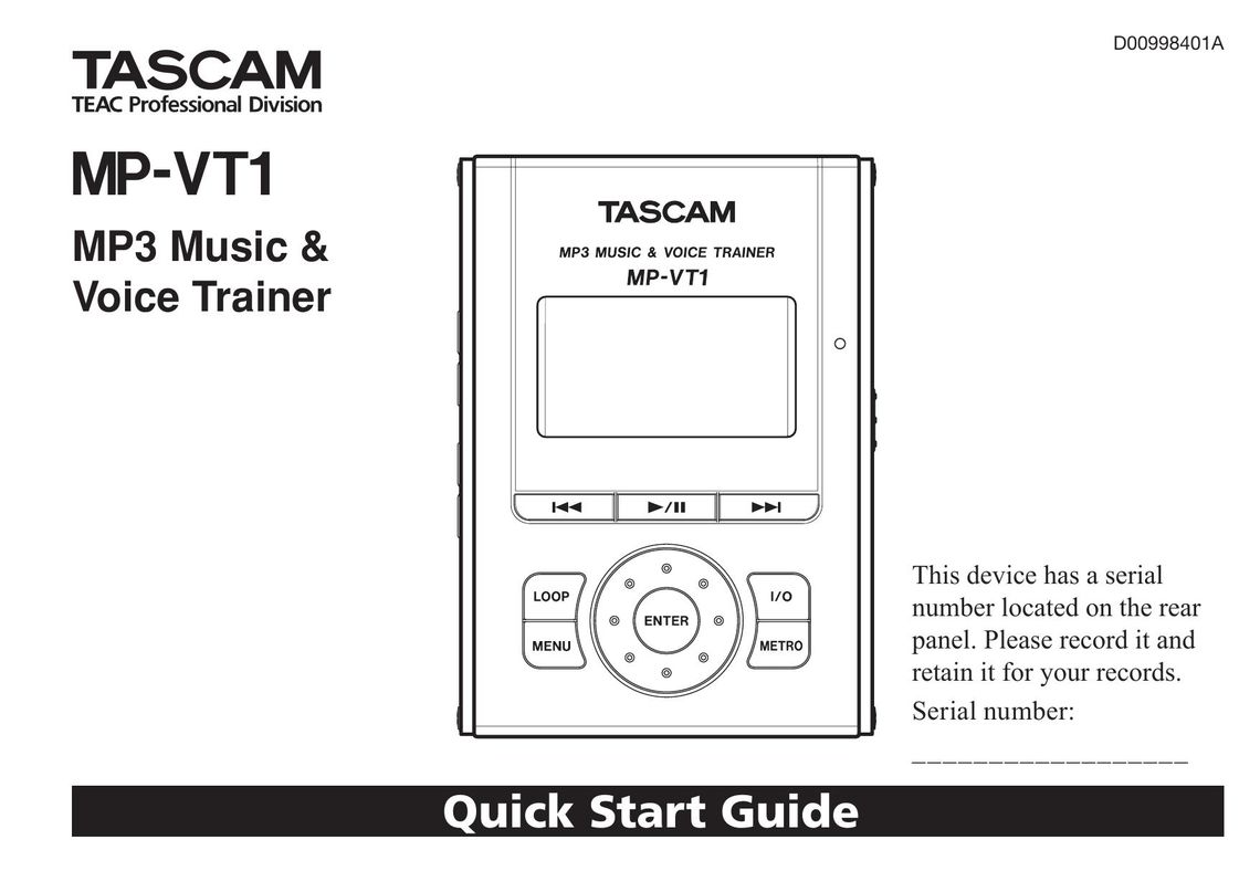 Tascam MP-VT1 Microcassette Recorder User Manual
